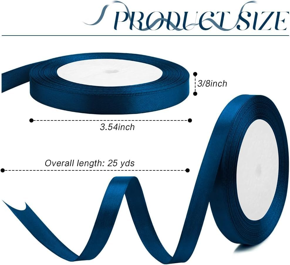 3/8 Inch 25 Yards Navy Blue Ribbon for Tree Ribbon Decorations, Fine Christmas Ribbon, Navy Blue Ribbon for Gift Wrapping