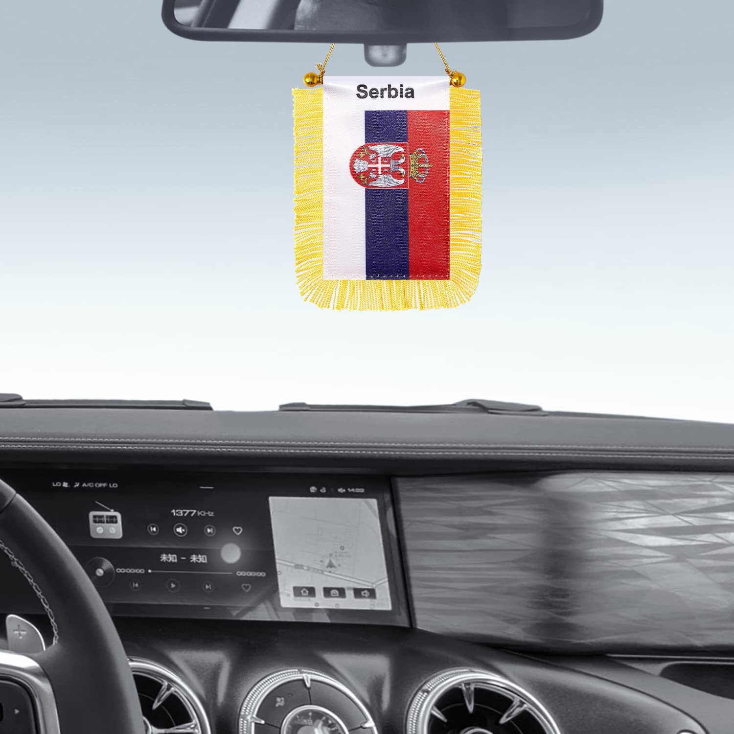 CANTENDO 2 Pack Serbia Window Hanging Flag,Mini Serbian Car Flag with Pole Tassel Suction Cup Rearview Mirror Decoration(3X5 Inch) image number 3