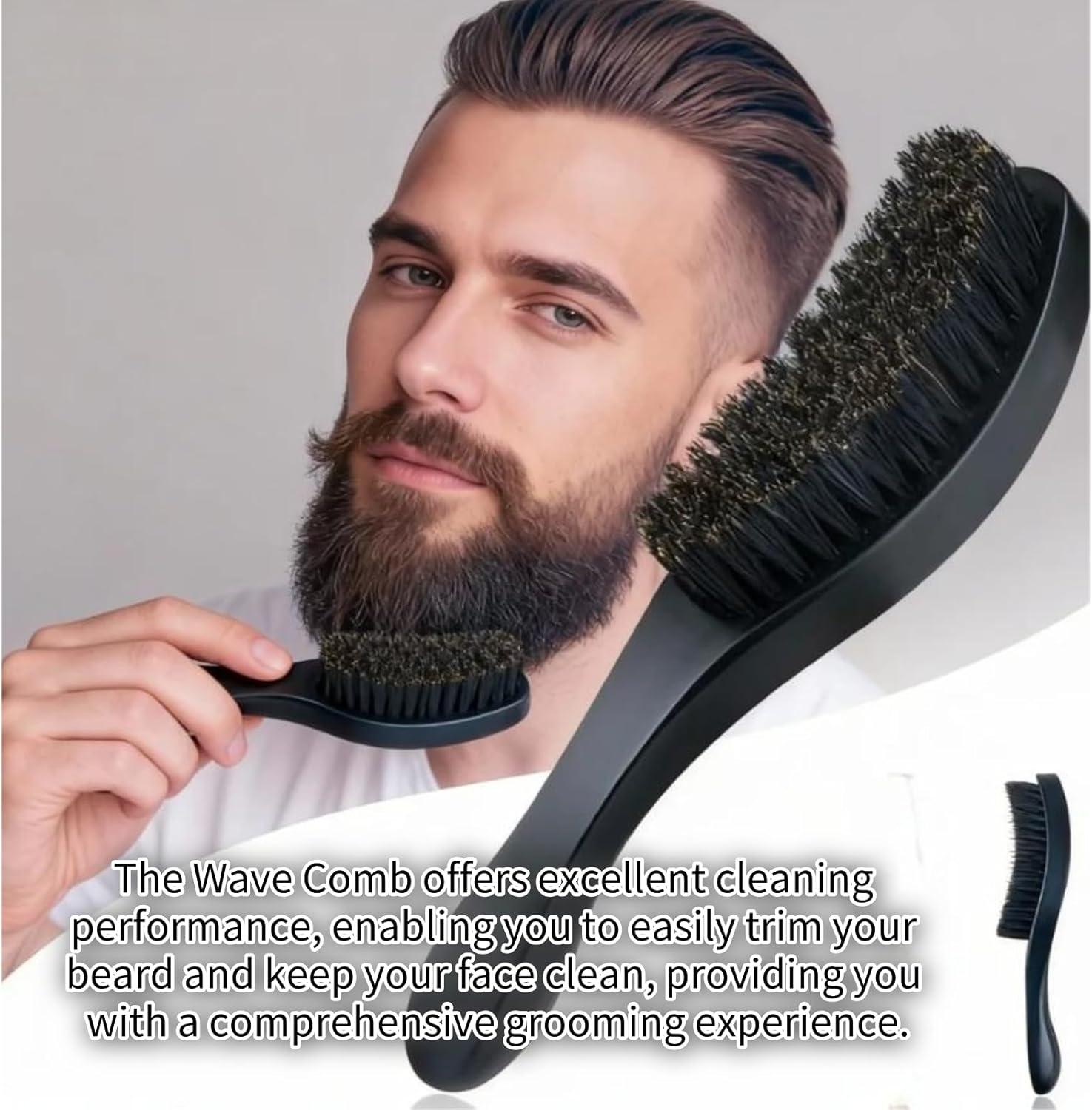 CKONXE Boar Bristle Wet and Dry Hair Hairbrush,Restore Shine and Texture, Smoothing Wave Styles for Man Women,Soft Bristles for Fine to Medium Hair,For Detangling, Beard Brush,Black image number 2