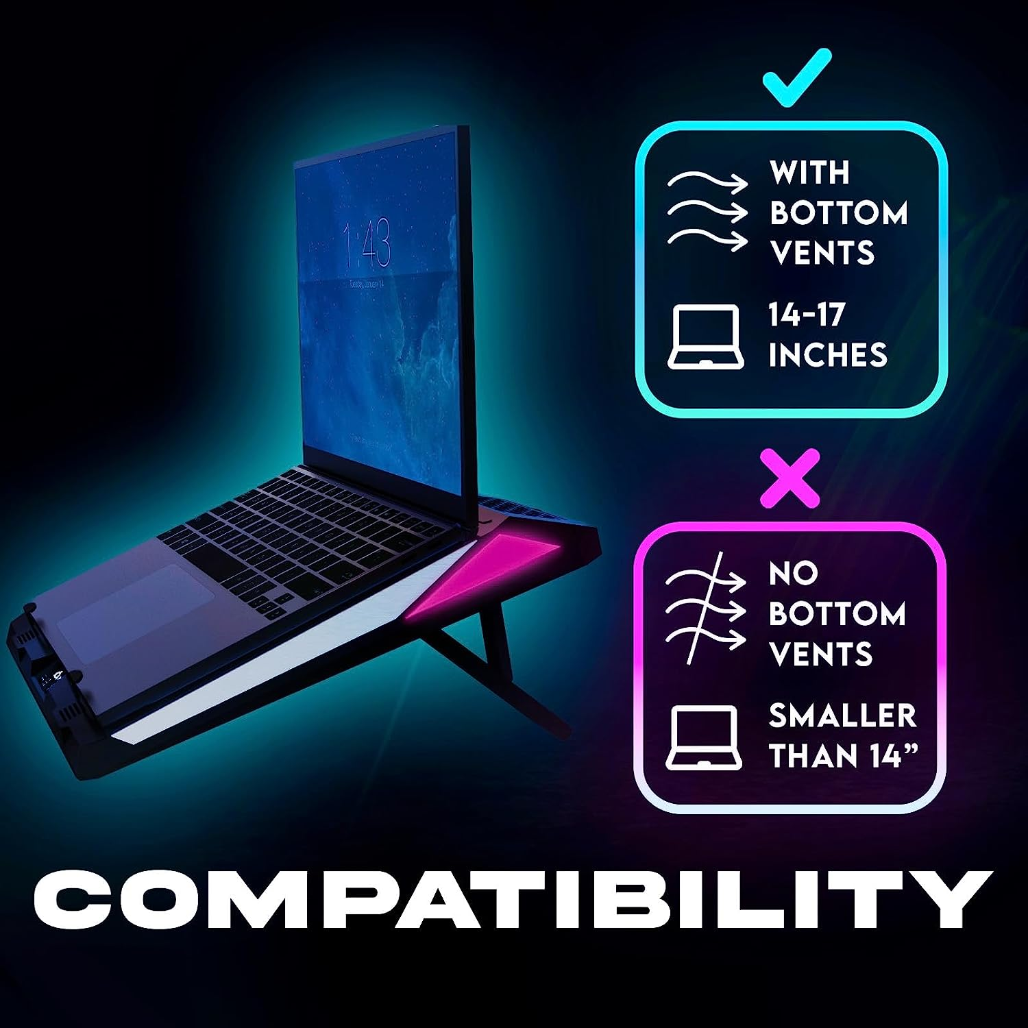 Klim Mistral Laptop Cooling Pad - New - Powerful Turbo-Laptop Fans (4500 RPM) - Rubber Seal and Dust Filters for Maximum Performance - Gaming Laptop Cooler to Avoid Overheating - 15.6-17.3 Inch image number 1