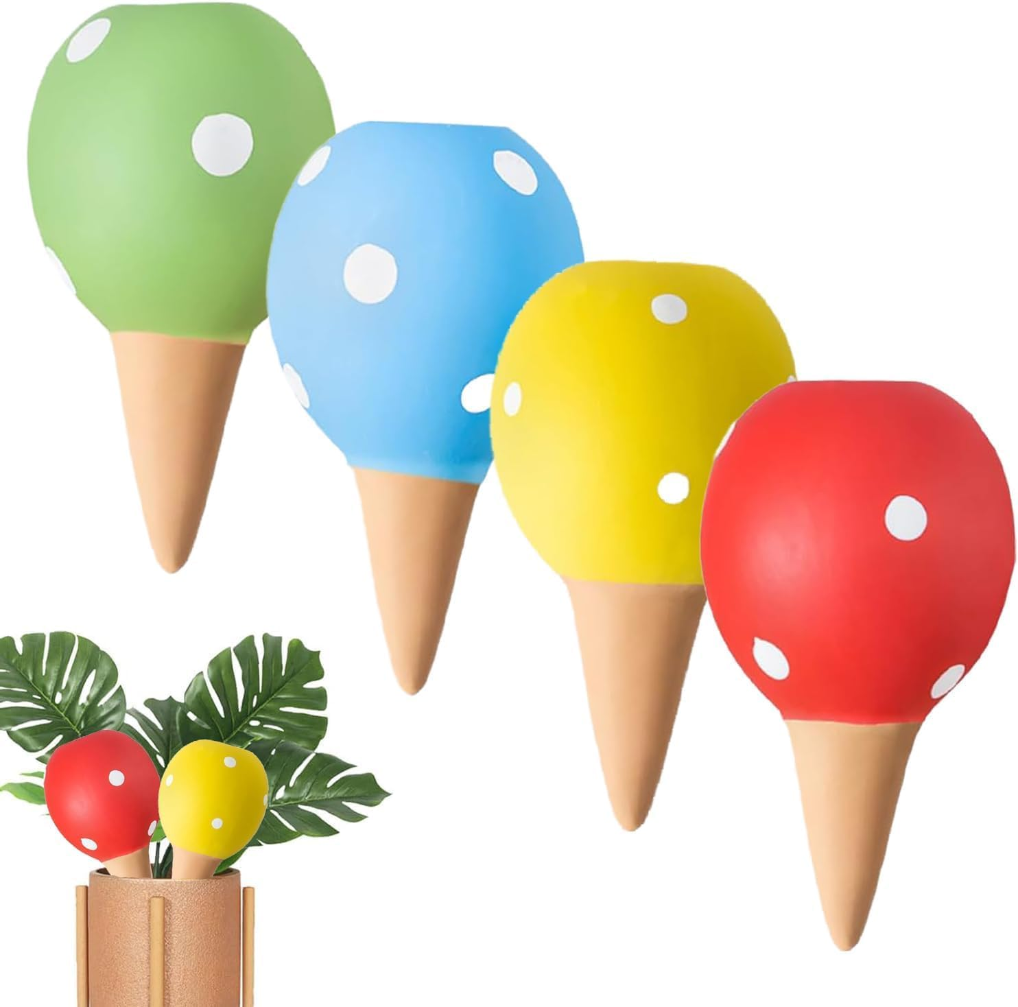 Terracotta Plant Watering Globe Set, 4Pcs Terracotta Self Watering Device Plant Watering Globe, Mushroom Self-Watering Spike, Mushroom Self-Watering Spikes for Indoor Plants image number 1