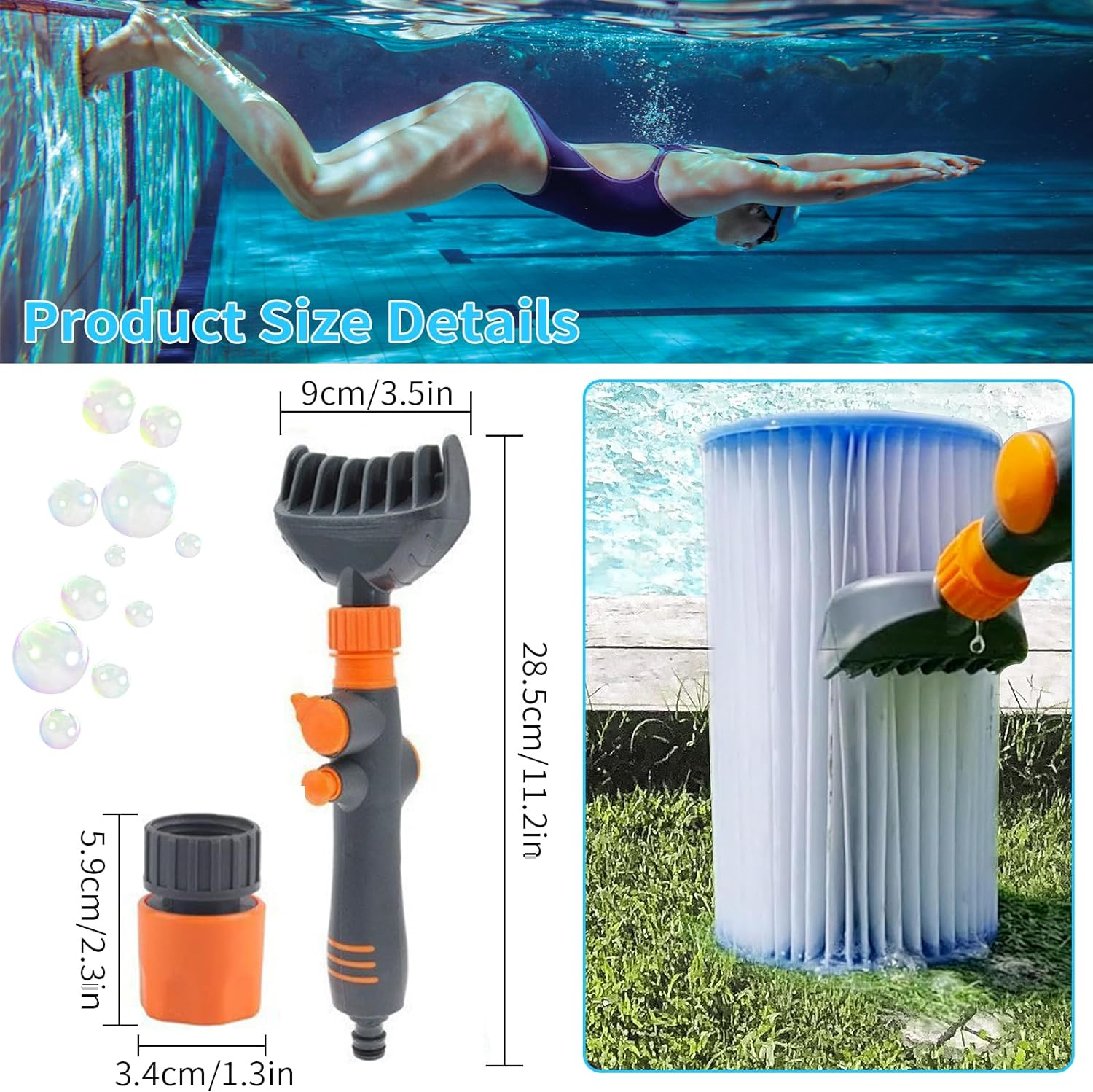 Pool Filter Cleaner Tool, Filter Cartridge Cleaning Brush, Hot Tub and Pool and Spa Filter Cartridge Cleaner Tool, Durable Cleaning Wand with 6 Powerful Water Jets, Clean Dirty Filter Cartridges Kit image number 4