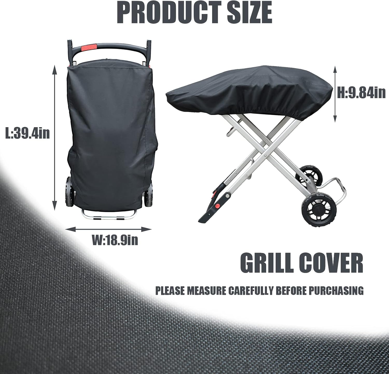 TOHONFOO Grill Cover for Weber 9010001 Traveler Portable Gas Grill - Heavy Duty Waterproof 600D Oxford Fabric and Adjustable Hem Grill Cover image number 4