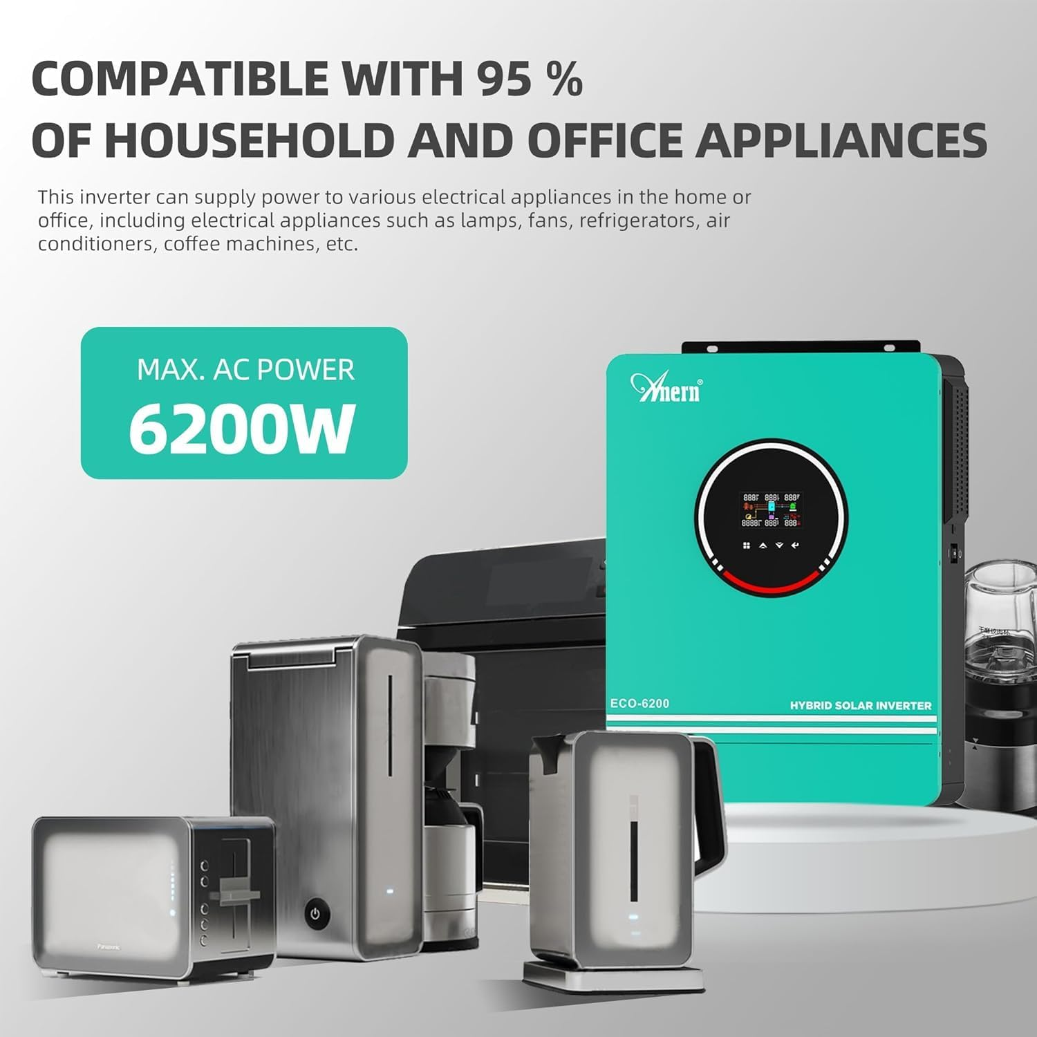 Anern 6200W MPPT Hybrid Solar Inverter 48V off Grid 230Vac Pure Sine Wave with 120A Charge Controller - Multifunctional Wifi Support image number 4