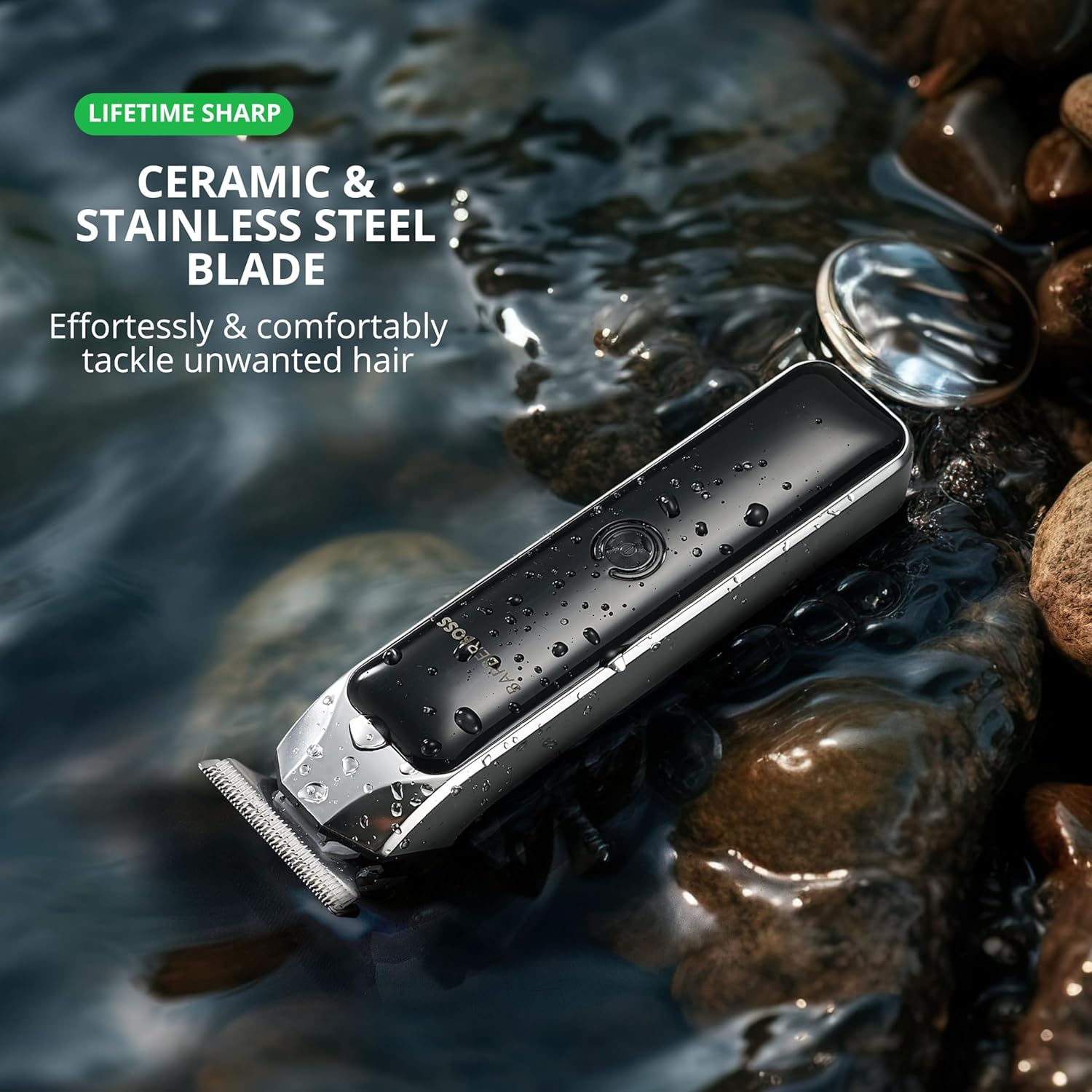 Barberboss Professional Facial Groomer, Beard Trimmer, Hair Clipper Men, Detail Trimmer, USB Rechargeable, Red/Green Light, Stainless Steel T-Blade, QR-2090 image number 3