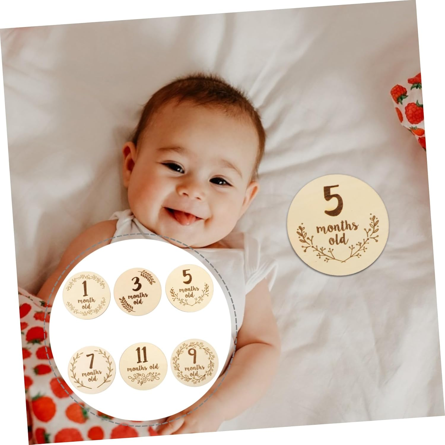 6Pcs Double-Sided Milestone Cards Boy Girl Monthly Cards Birth Month Milestone for Newborn Photoshoot image number 2