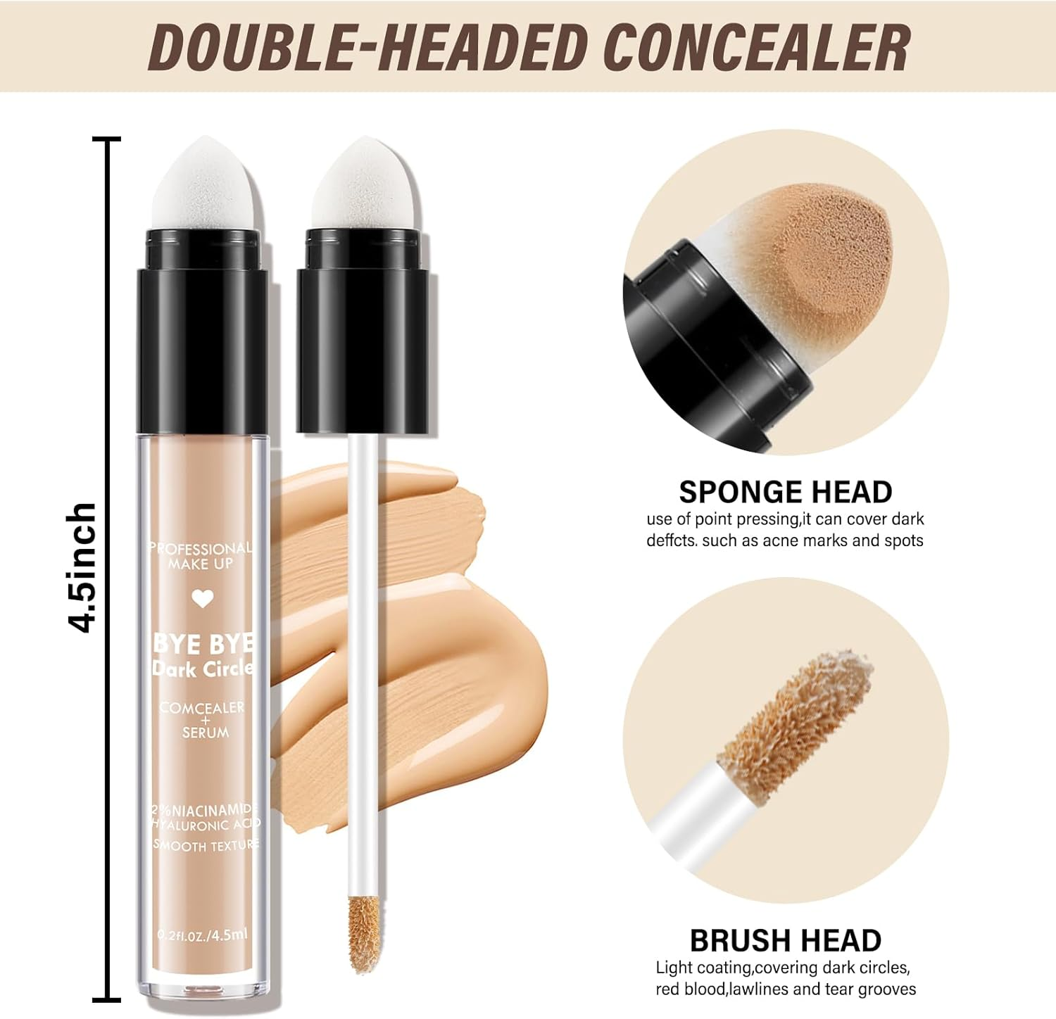 Boobeen Matte Full Coverage Concealer, Cream Concealer Stick for Dark Circles, Spots, under Eye Concealer with Double Headed Applicator, Smooth - 03 image number 3