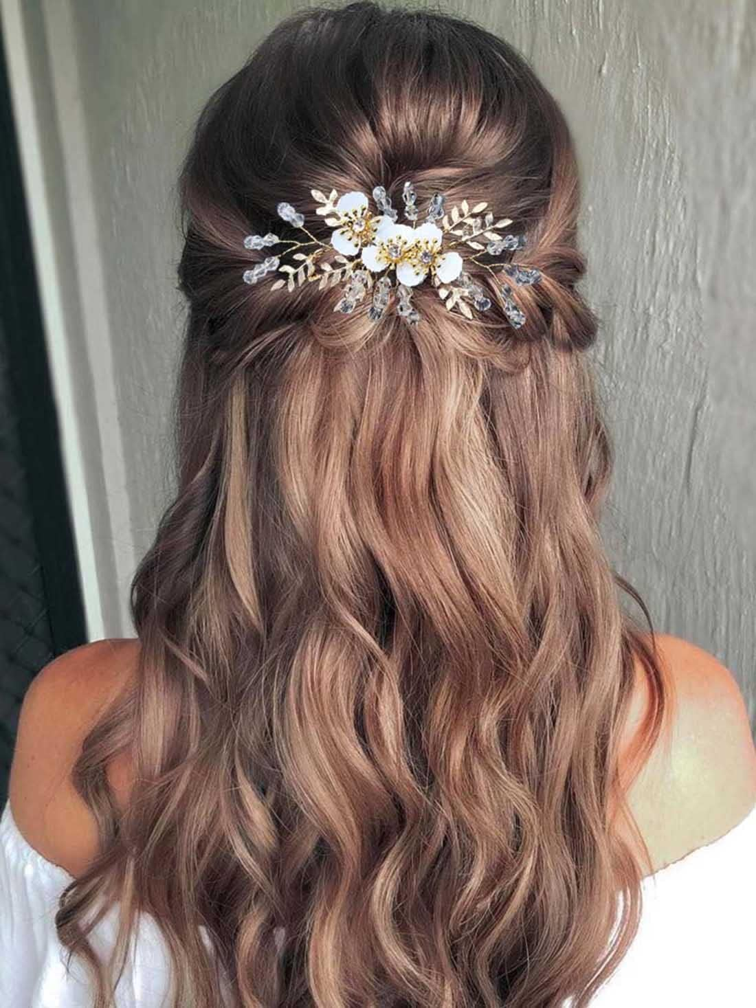 SINLOV Hair Comb for Bridal Flower Wedding Pearl Rhinestone Bridal Bridesmaid Side Combs Wedding Hair Accessories for Women (Gold) image number 3