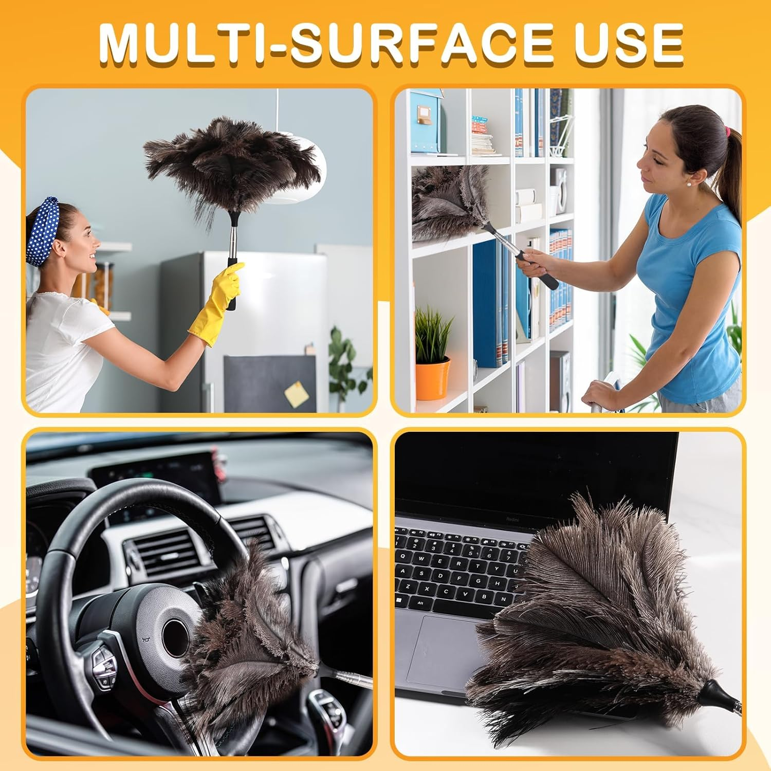 Ostrich Feather Duster with Telescoping Handle &ndash; Reusable, Extendable Dusting Tool for Home Cleaning &ndash; Ideal for Ceiling Fans, Pendant Lights, Blinds, Furniture & Electronics (17&rdquo;-47&rdquo;) 1Pcs image number 6