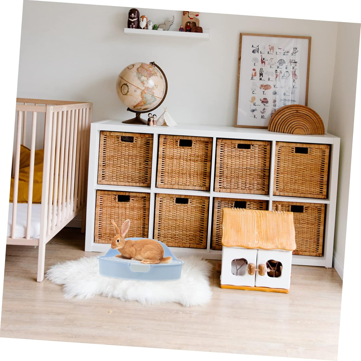 VILLFUL Rabbit Litter Box Corner Potty Trainer for Indoor Bunnies Triangle Pet Toilet for Animals Easy to Clean Pet Supply - White image number 6