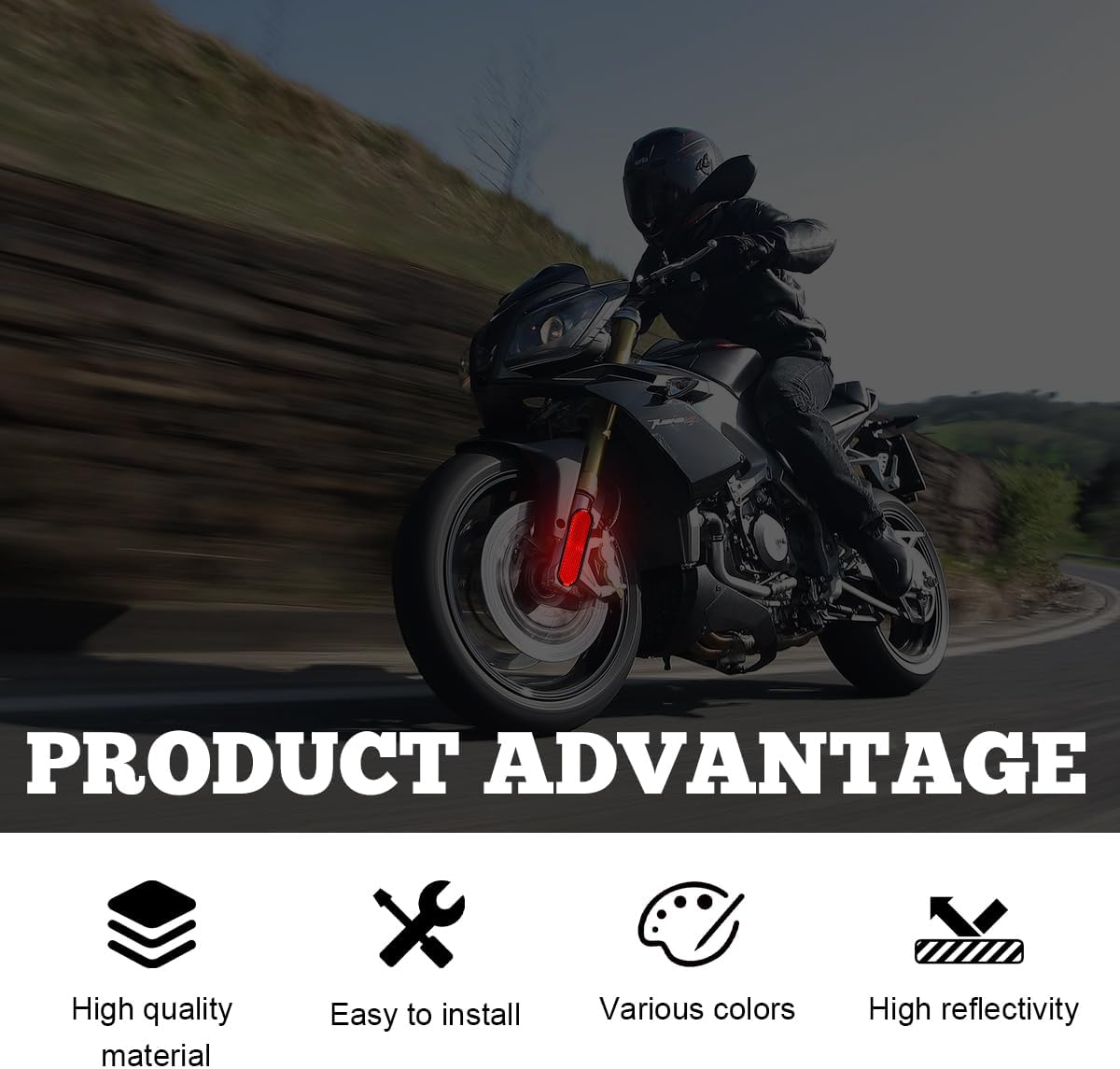 2 PCS Motorcycle Warning Reflectors, M6&times;1.0 Waterproof Plastic Reflective Warning Reflector, Motorcycle Rear Safety Reflector with Screw, Universal Motorcycle Accessories (L, Red)