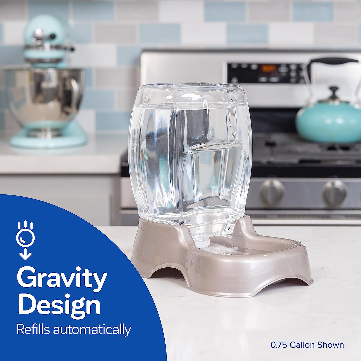 Petmate Pet Cafe Gravity Waterer Cat and Dog Water, Pearl Ash Blue,1.5 GAL, Made in USA image number 3