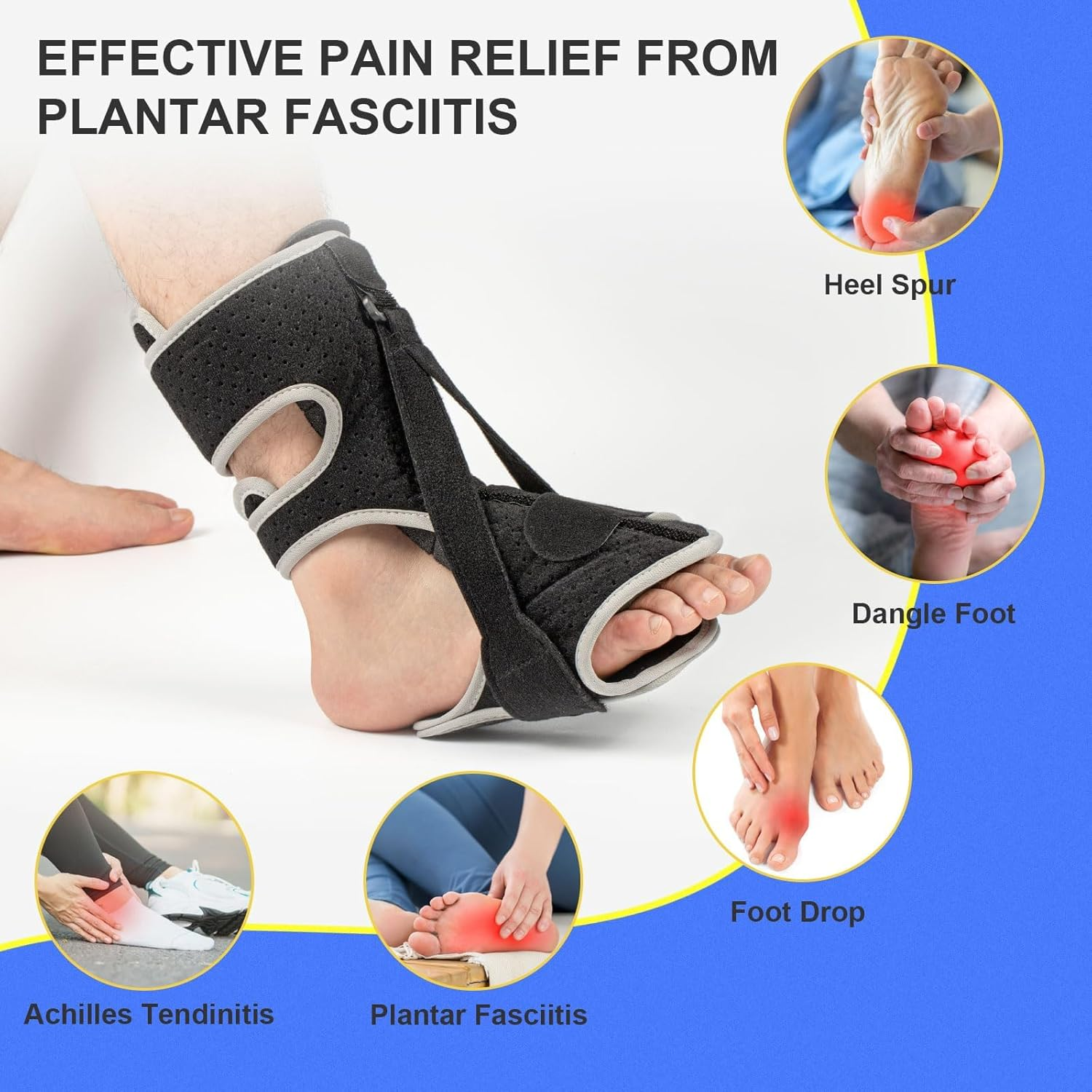 Plantar Fasciitis Night Splint, 2026 Upgraded Adjustable Plantar Fasciitis Relief Night Splint for Men and Women with Achilles Tendonitis and Plantar Droop (Black and Gray) image number 4