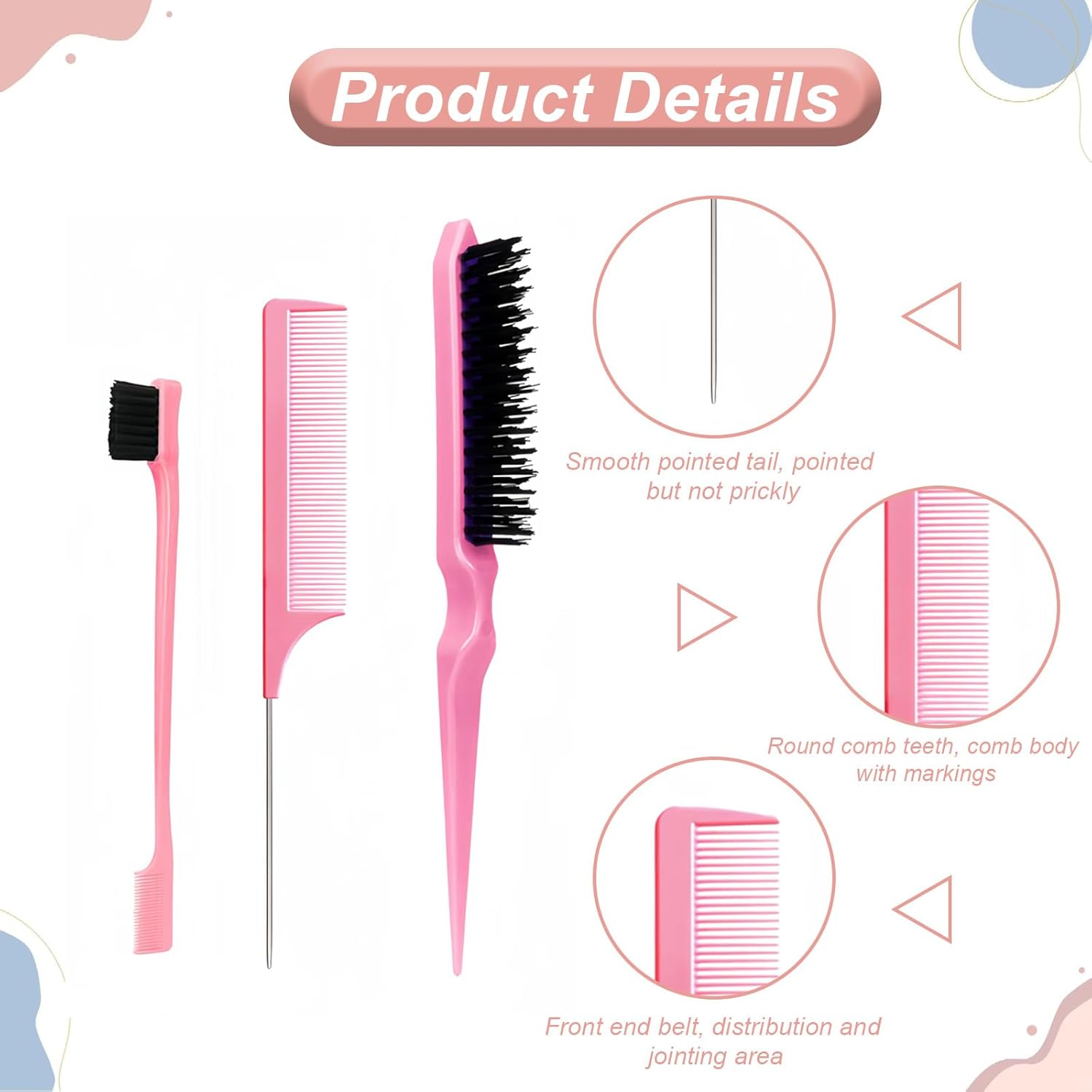 3Pcs Hair Brush,Slick Back Brush for Hair Can Care for Female Children Hair,Bristle Hair Brush Used to Remove Hair and Debris image number 1