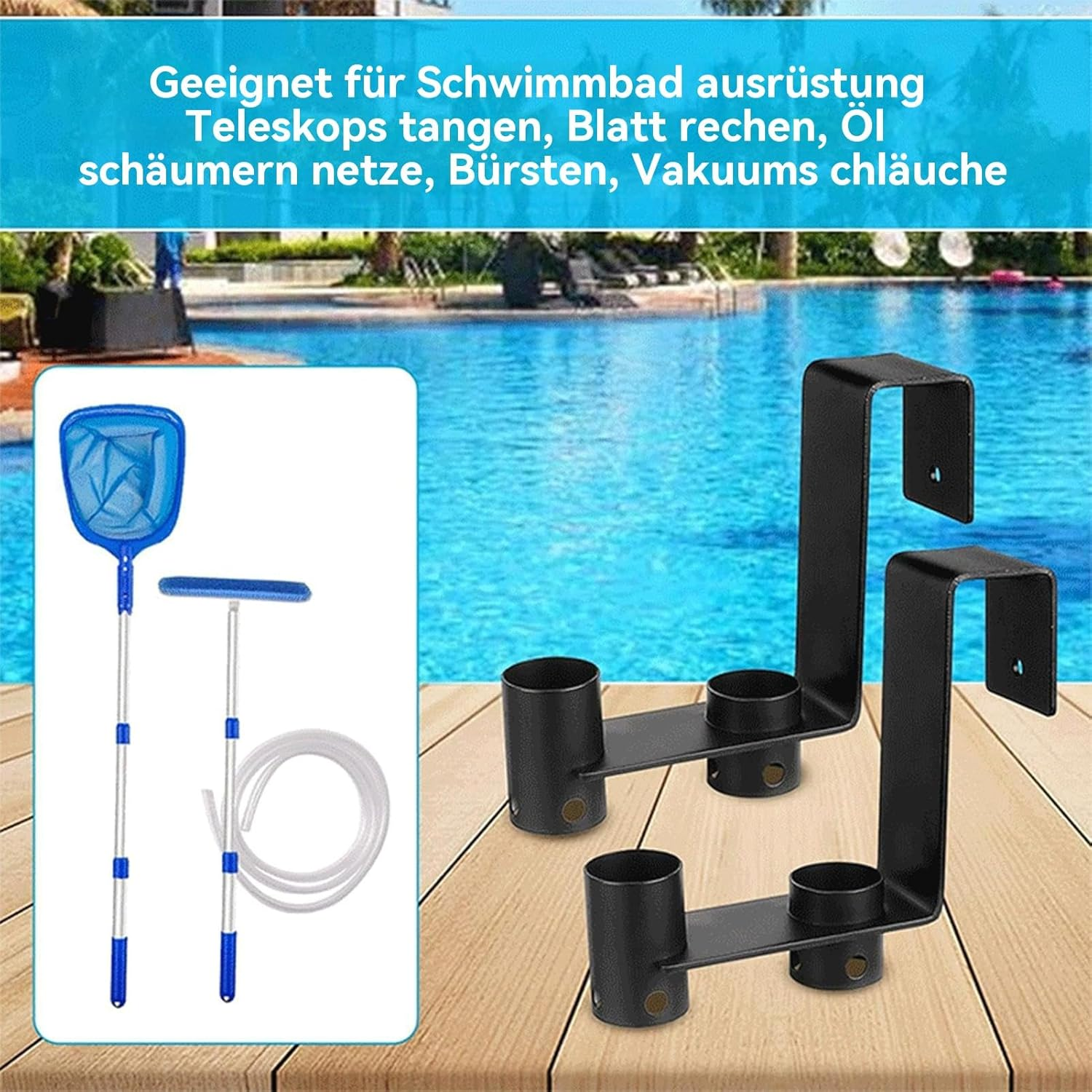 Wjnflqn Pool Pole Holder, Set of 2 Pool Fence Hangers, Rustproof and Weatherproof, Space-Saving Storage Solution for Garden and Outdoor Use image number 4