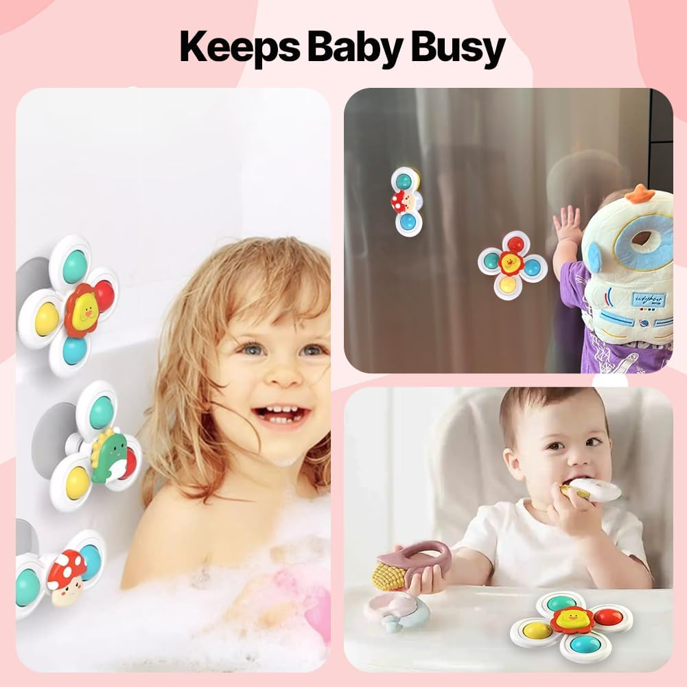 OLIGEI 3PCS Suction Cup Spinner Toys for 1 2 Year Old Boys Spinning Toys Baby Toys 12-18 Months Sensory Toys for Toddlers 1-3 Easter Basket Stuffers Gifts for 1 Year Old Girls image number 4