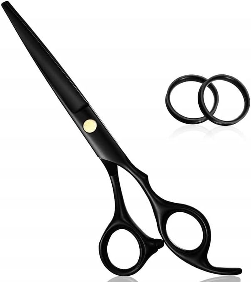 Barber Scissors 6 Professional Hair Cutting Shears Scissors for Hair Cutting Hair Trimming Razor Edge Scissor Stainless Steel for Hairdressing Smooth Motion & Fine Cut (Black)