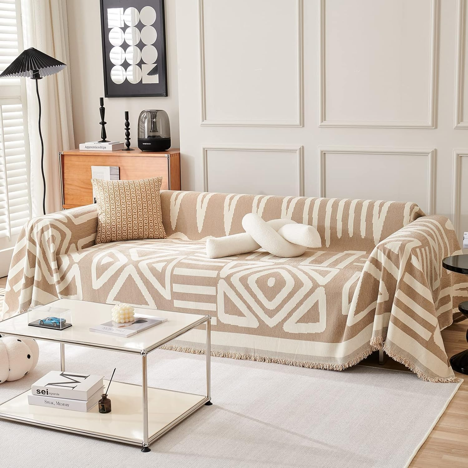 Boho Sofa Cover Washable, Chenille Couch Covers for Sectional,Loveseat Covers,L Shaped Sofa Slipcovers, Pet Friendly, Anti-Scratch Fabric for Dogs & Cats Fits Most Couches (Khaki, Xl(180Cm*340Cm)) image number 4