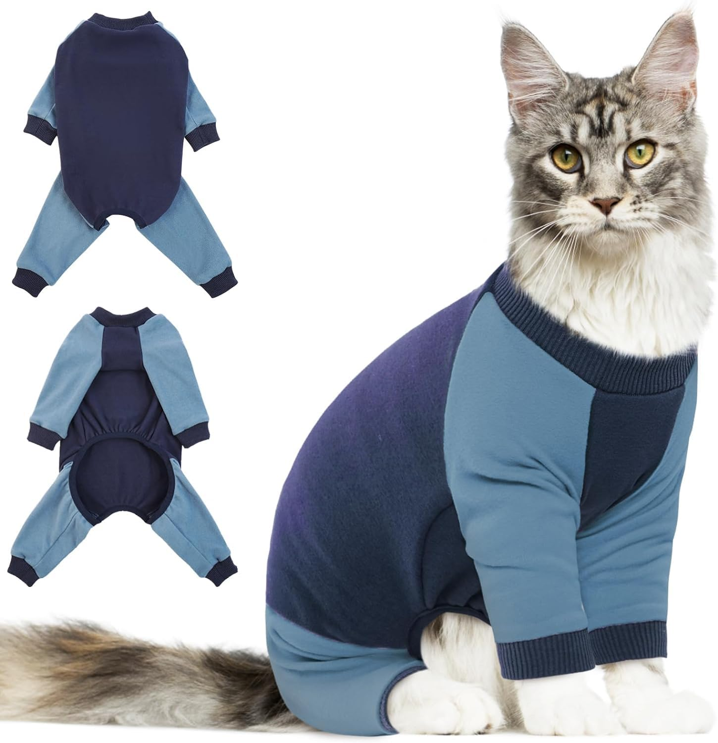 DENTRUN Cat Recovery Suit, Kitten Hair Sticky Onesie, Surgical Cone Alternative Shirts for Female Male Cat Recovery after Surgery, Cat Hair Spreading Prevent Clothes Pajama Apparel for Cats Only image number 5