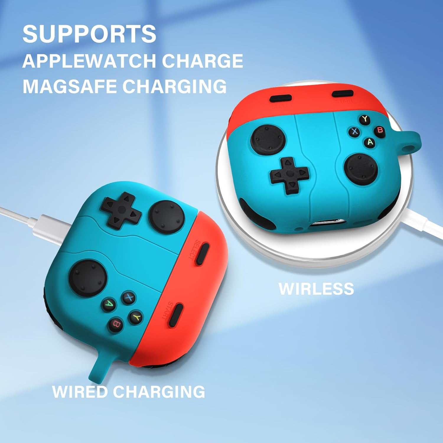 Rorupopo Game Case for Airpods 4 Cover Shock-Proof Protective Silicone Case with Cleaning Pen and Keychain Accessories for Apple Airpods 4Th Generation (Red+White)