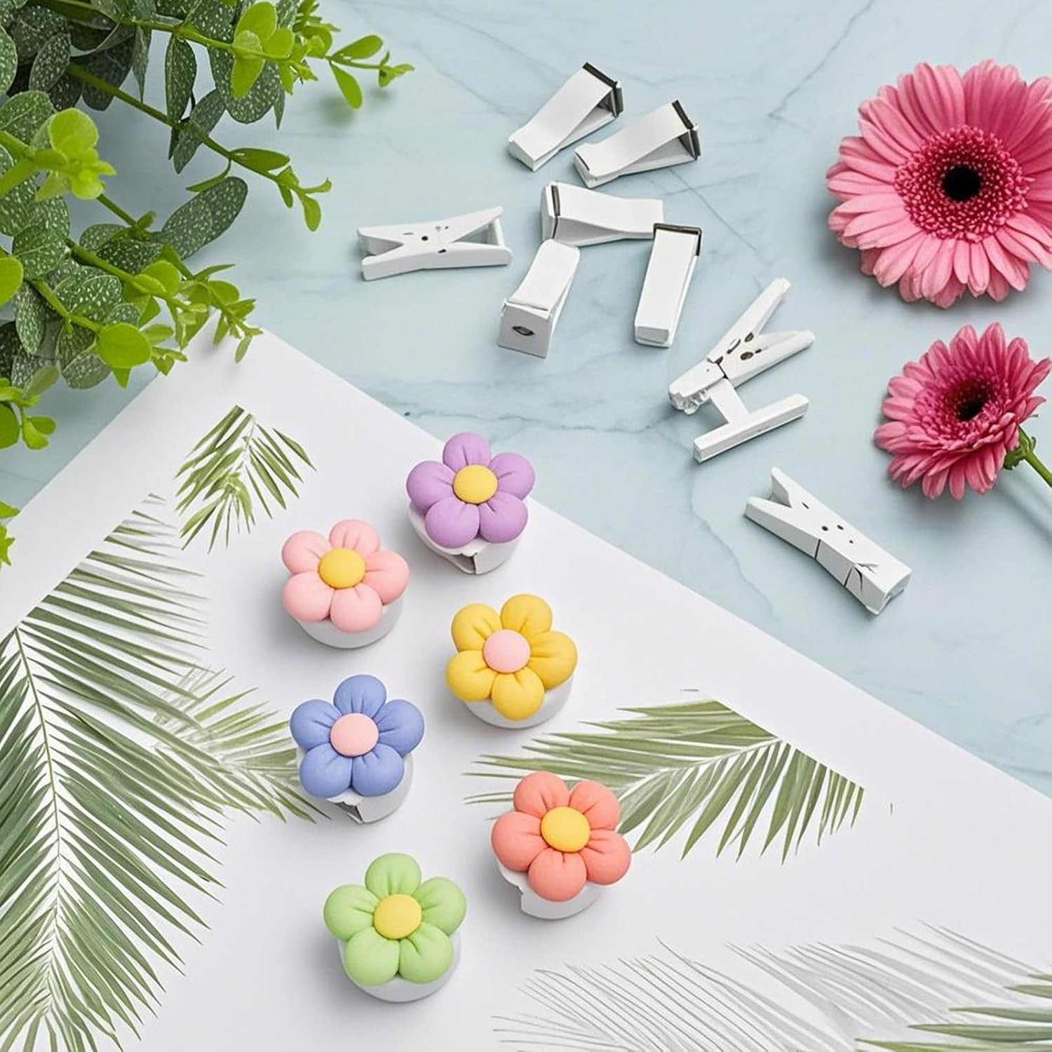 6 Pack Daisy Flower Car Air Vent Clips - Cute & Vibrant Vent Decor Accessories, Universal Fit for Most Vehicles, Easy Clip-On Design image number 1