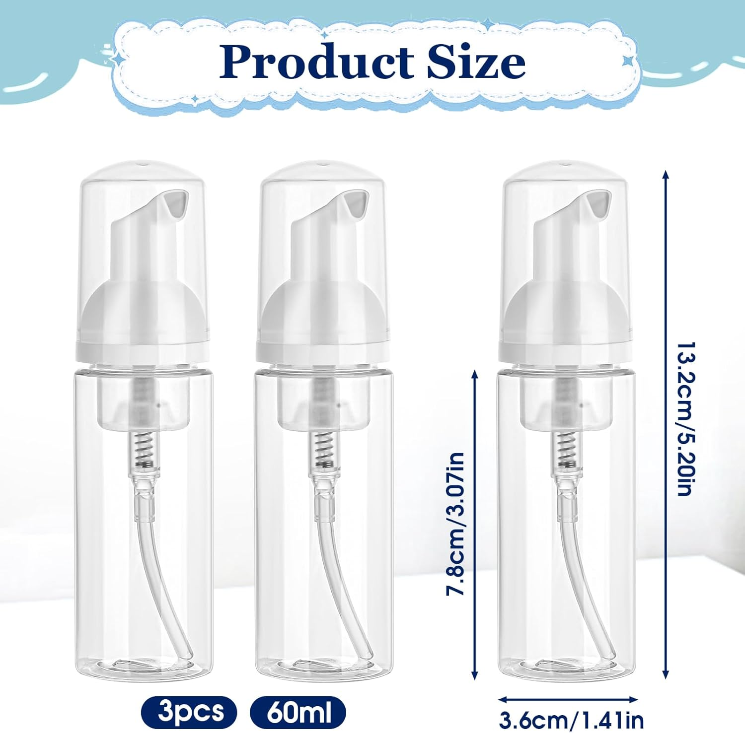 3 Pcs 2Oz Empty Travel Foaming Dispenser Soap Foam Bottle Foam Pump Bottle for Shampoo Hand Soap Lash Cleanser(Clear) image number 6