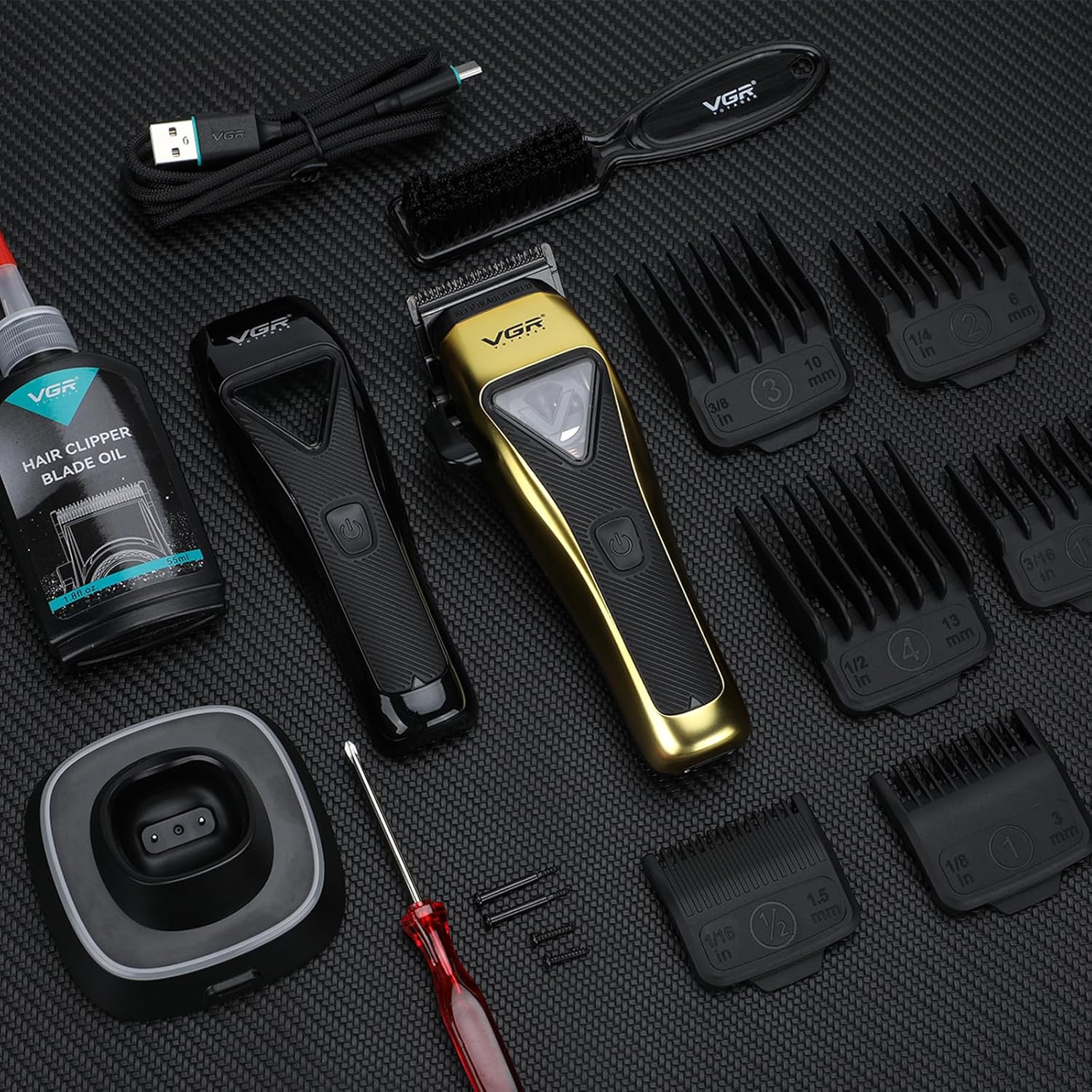 VGR 015 Professional Cordless Hair Clippers for Men, 9000 RPM Vector Motor Hair Trimmer Dlc-Blade Barber Clipper for Hair Cutting with Metal Body, 1 Modular Lid in Black, Travel Case image number 2