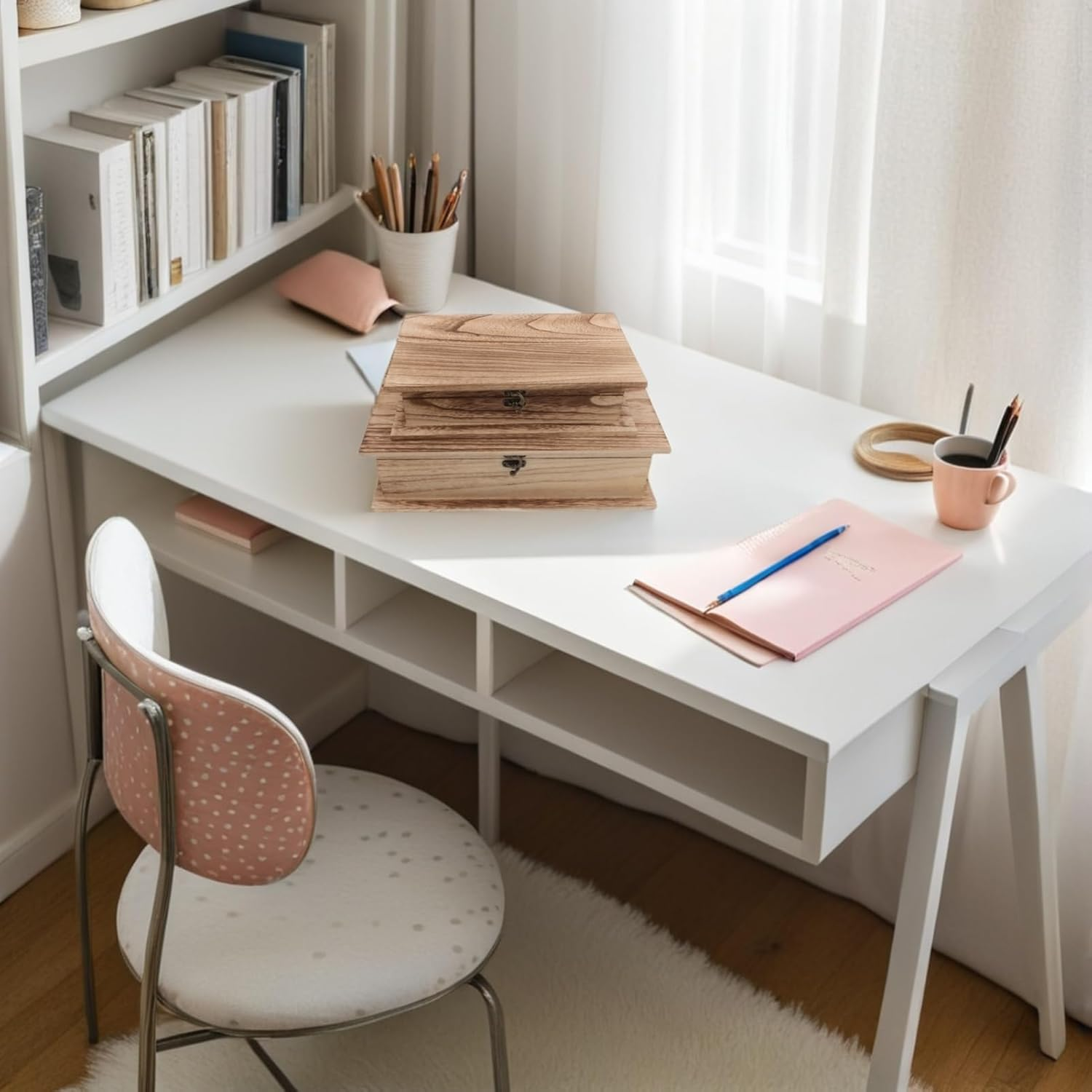 2Pcs Keepsake Wooden Organizer Wooden Book Storage Box Flip Lid Jewelry Chest Secure Functional Desktop Organizer image number 3