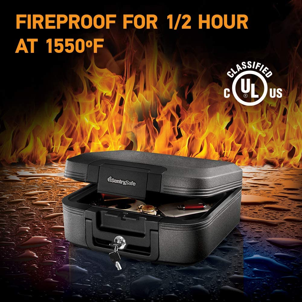 Sentrysafe Fireproof and Waterproof Safe Box with Key Lock, Fire and Water Chest Safe for Valuables, 0.28 Cubic Feet, 6.6 X 15.4 X 14.3 Inches, CHW20221 image number 3