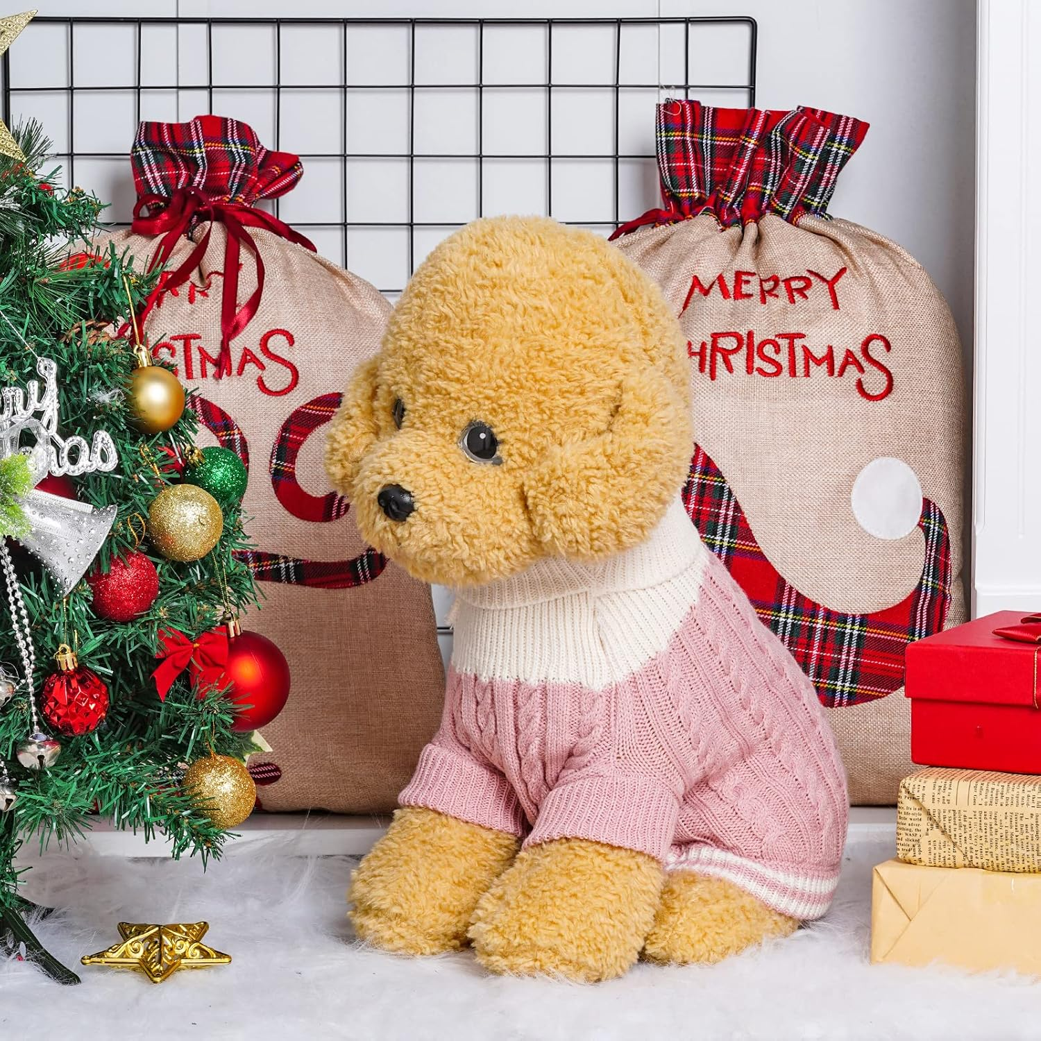 Topbuti Dog Sweater Turtleneck Knitwear Doggie Pullover Sweater Doggy Winter Coat Warm Pet Clothes Puppy Holiday Clothing Buttons Knitted Outfits for Small Cats Dogs Cold Weather (Small)