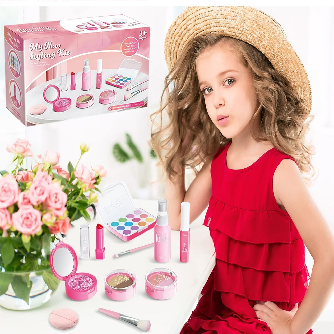 Non-Toxic & Washable Makeup Kit for Girls Kids 3-12 | Make up Set with Princess Dress up Toys Accessories | Ideal Christmas Birthday Gift for Girls