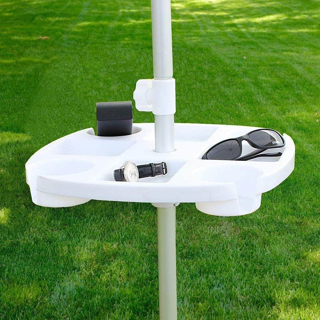 17 Inch Beach Umbrella Table Tray with 4 Cup Holders and 4 Snack Compartments for Beach Patio Garden Yard Swimming Pool (17" White) image number 3