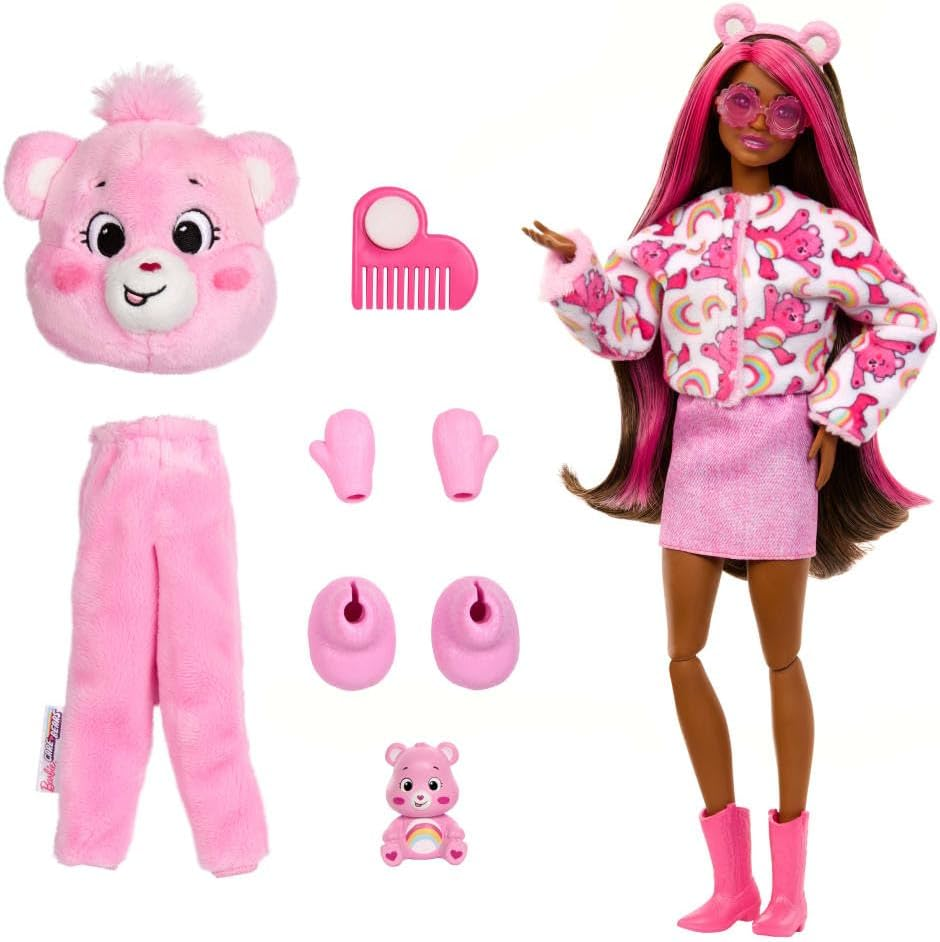 Barbie Cutie Reveal Care Bears Series Doll & Accessories Set with Cheer Bear Plush Costume & 10 Surprises Including Color Change & Mini Bear - Multicolor image number 2