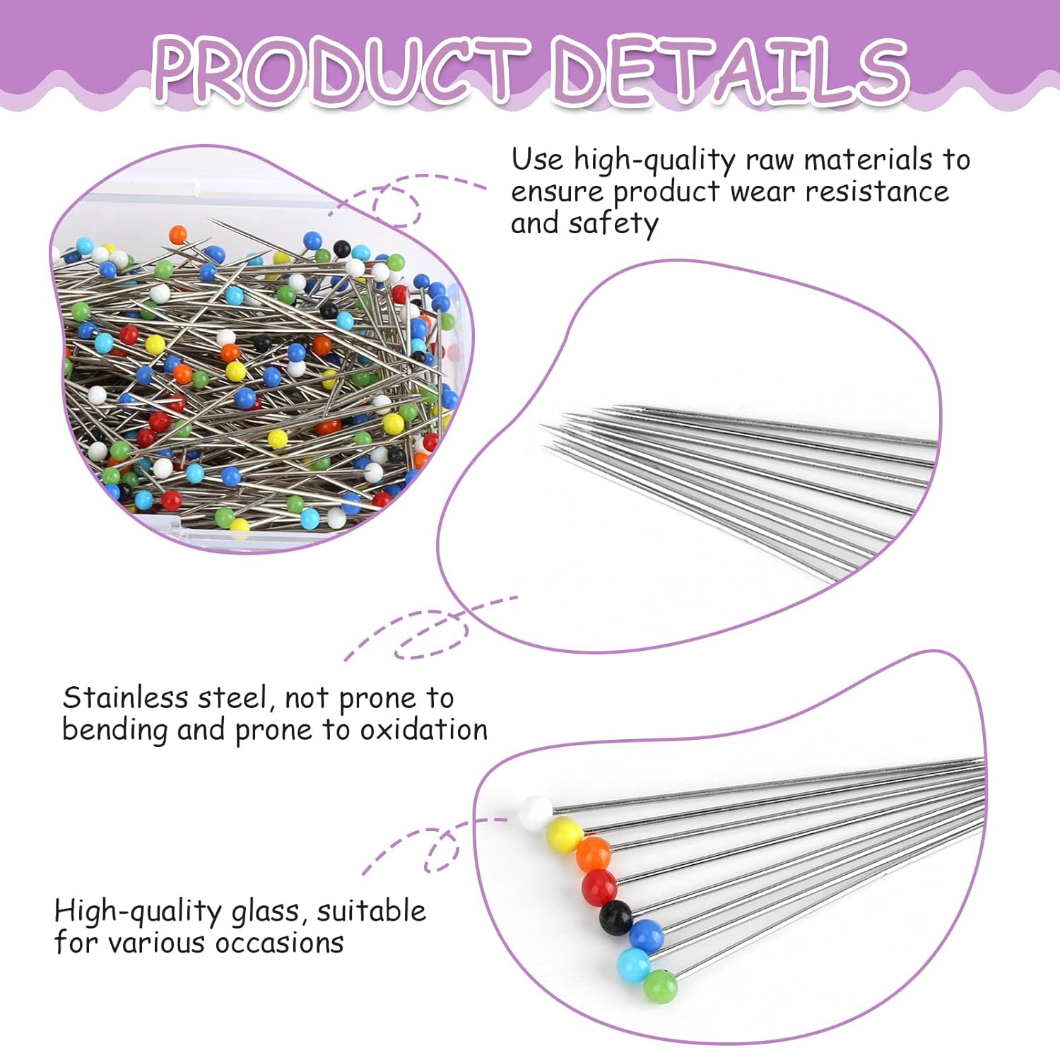 Ozessence 500 Pcs Sewing Pins for Fabric, 3.8Cm Stainless Steel Multicolor Sewing Pins for Quilting Crafting Fabric & DIY Decoration for Tailor Handicraft Enthusiasts image number 4