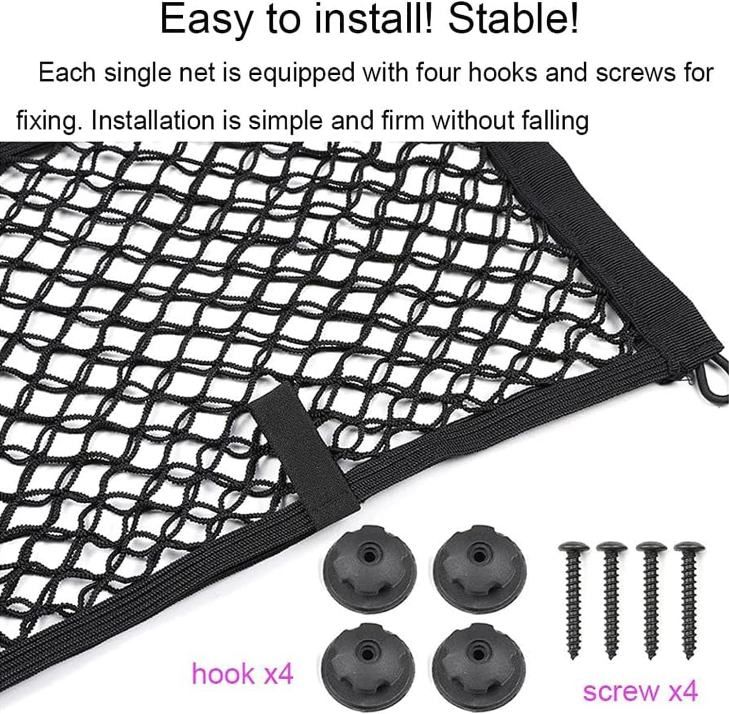 2 Pack Large Cargo Net for Trunk, Storage Mesh Net for Trunk RV Boats Home Storage Stretchable Mesh Pocket Net with 8 Mounting Screws and Hooks (18 X 9.8 Inches) image number 4