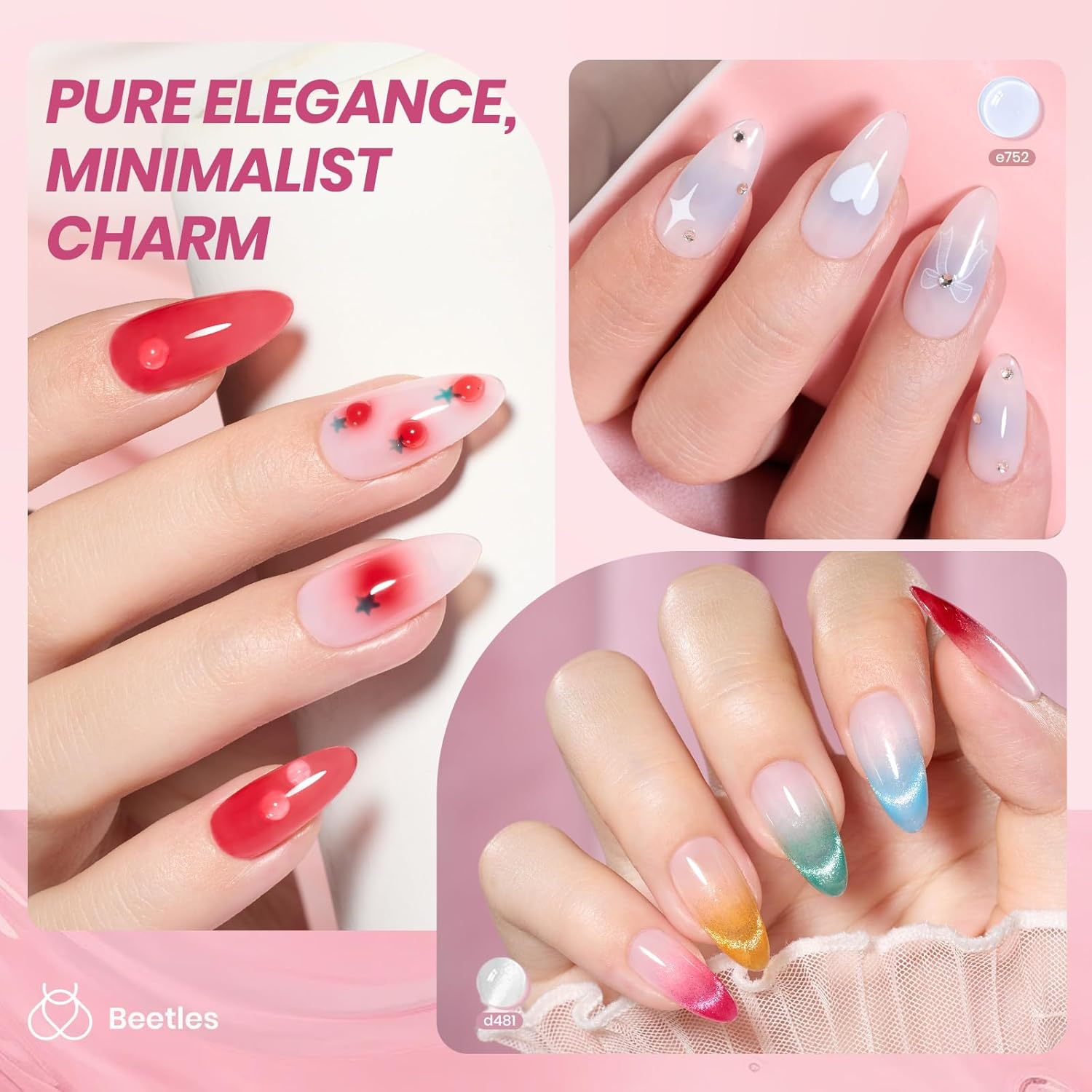 Beetles Jelly Gel Nail Polish Set 53Pc 36 Colours Jelly Pink Milky White Red Black Blue Green Silver Cat Eye Glitter Base & Top Coats &ndash; Crystal Ice Collection for French Nails Manicure Gift image number 4