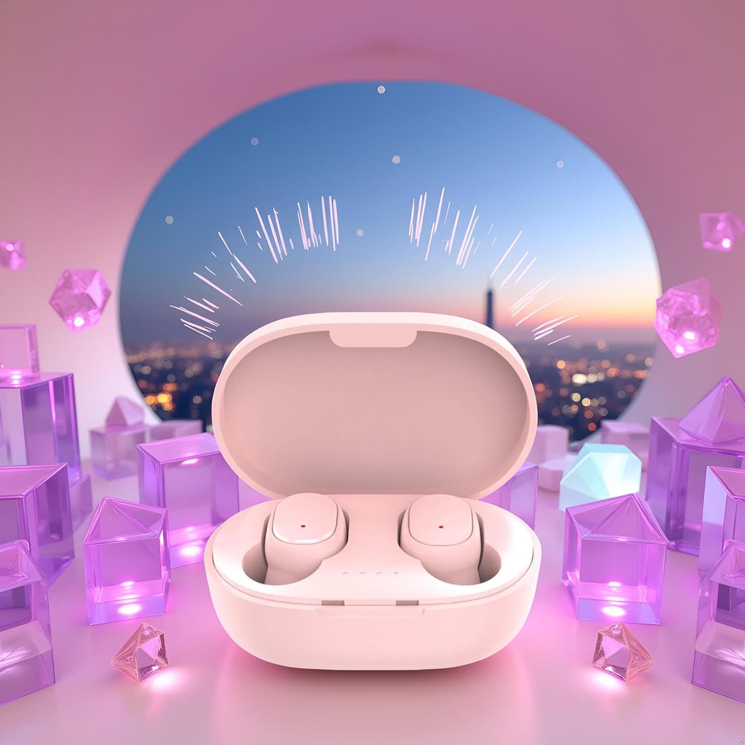 Opemg Pink Bluetooth Headphones - Wireless Earbuds - In-Ear Design Earphones - Ear Buds Headset, -Fi Sound Quality, CVC6.0 Noise Cancelling, for Bussiness Sport Travel