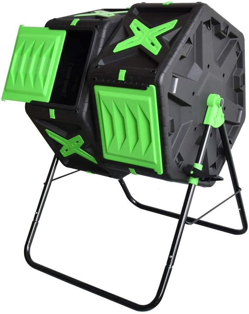 140L Tumbling Compost Bin, Dual Chamber Compost Tumbler with Easy-Turn, Fast-Working System for Garden, 2X18.5 Gal, Black & Green image number 3