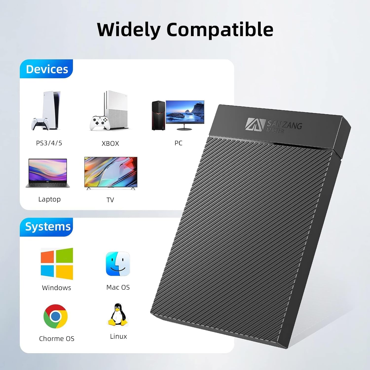 SANZANG Hard Drive Enclosure 2.5 Inch USB 3.0 Hard Drive Enclosure with USB 3.0 Cable Tool-Free for 2 5 Inch SATA SSD and HDD in Height 9.5 Mm 7 Mm, UASP & Trim Supported image number 4