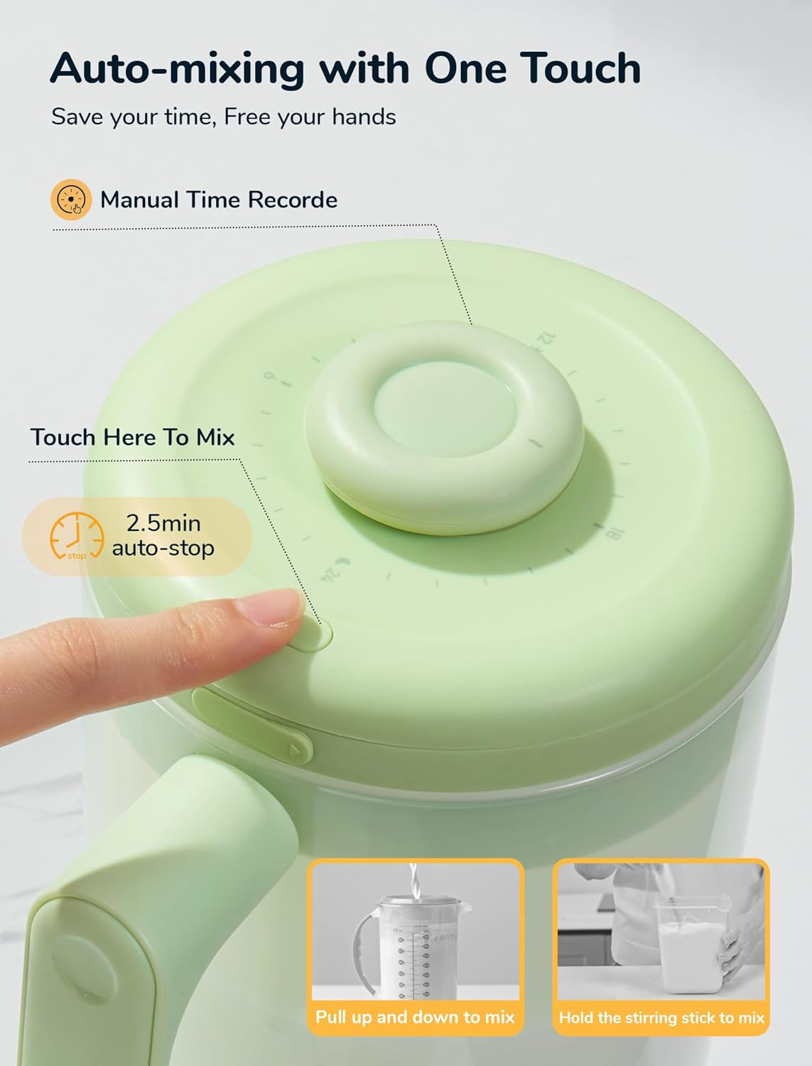 Nehneh Baby Electric Baby Formula Mixing Pitcher, Bi-Directional Alternating Stirring | No Air Bubble | No Clumps | No Drip Spout | Spill-Free Lid | Infant Formula Pitcher Mixer 36Oz, BPA Free -Green image number 4