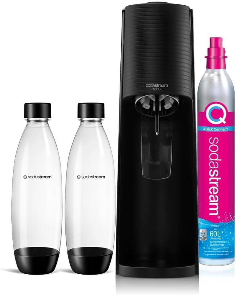 Sodastream Terra Value Pack Sparkling Water Maker with 2 X 1 L Dishwasher Safe Cast Bottles and 1 X Quick Connect CO2 Cylinder for Making up to 60 L of Sparkling Water, Matt Black image number 2