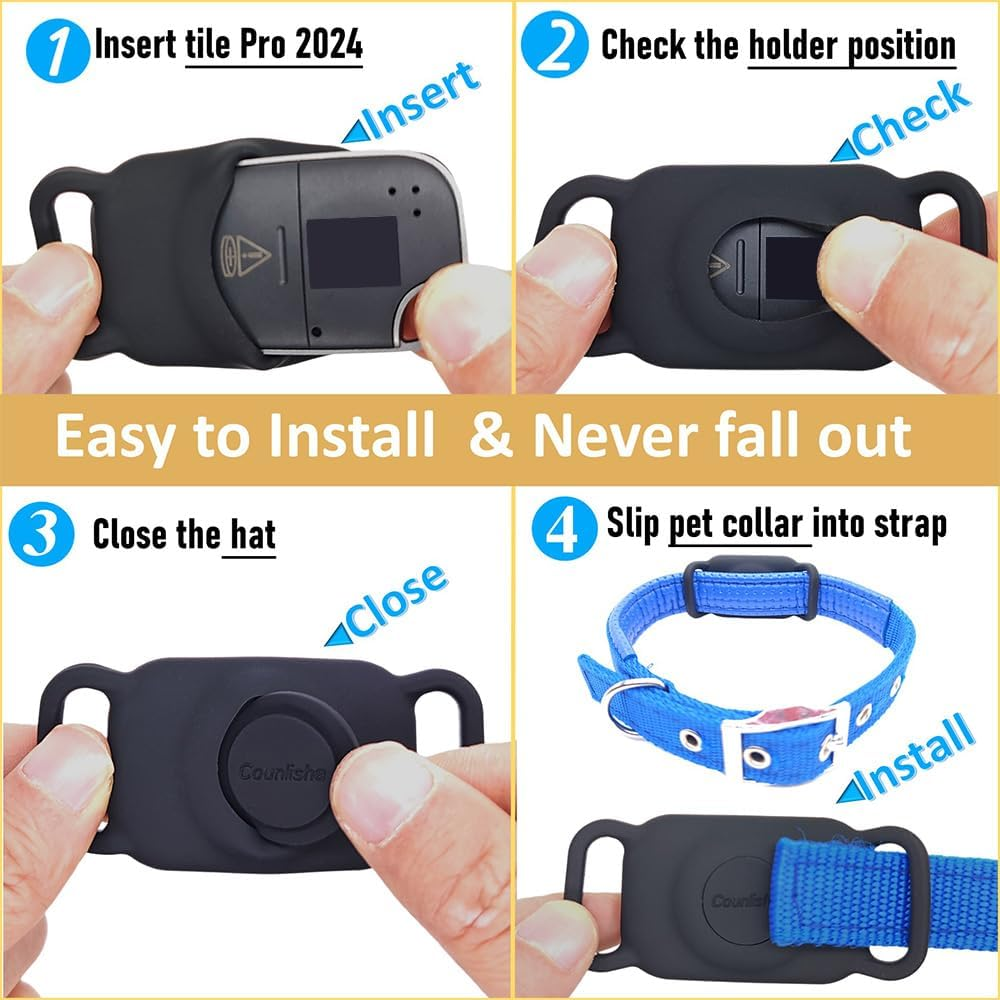 Silicone Holder for Tile Pro (2024) for Dog Collar, Slim Durable Cover Tag for Pet Necklace Accessories, Waterproof Case for Tile Life360 Pro Tracker for Cat,Bag (2 Pack,Black) image number 2
