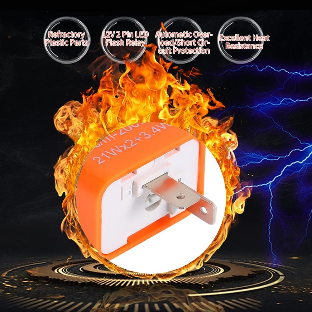 2-Pin Flasher Relay, 12V Speed Adjustable LED Electronic Flasher Relay Universal Motorcycle Turn Signal Indicator for Turn Signal Light Fast Hyper Flash (Orange) image number 3