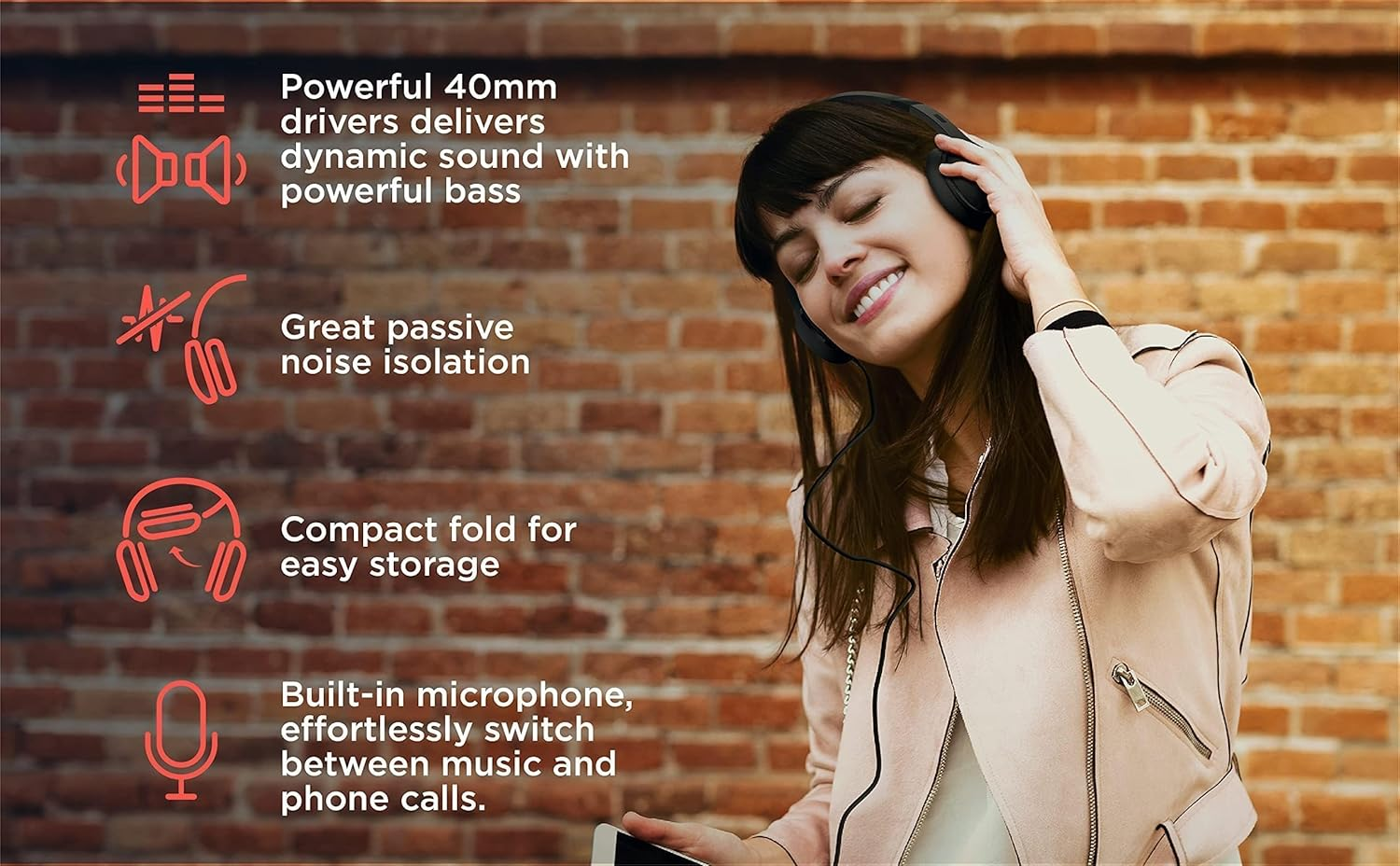 Motorola Sound Moto XT120 - Wired Headphones - Over-Ear Headphones - 120 CM Cable - Foldable Design - Passive Noise Isolation - Black image number 3