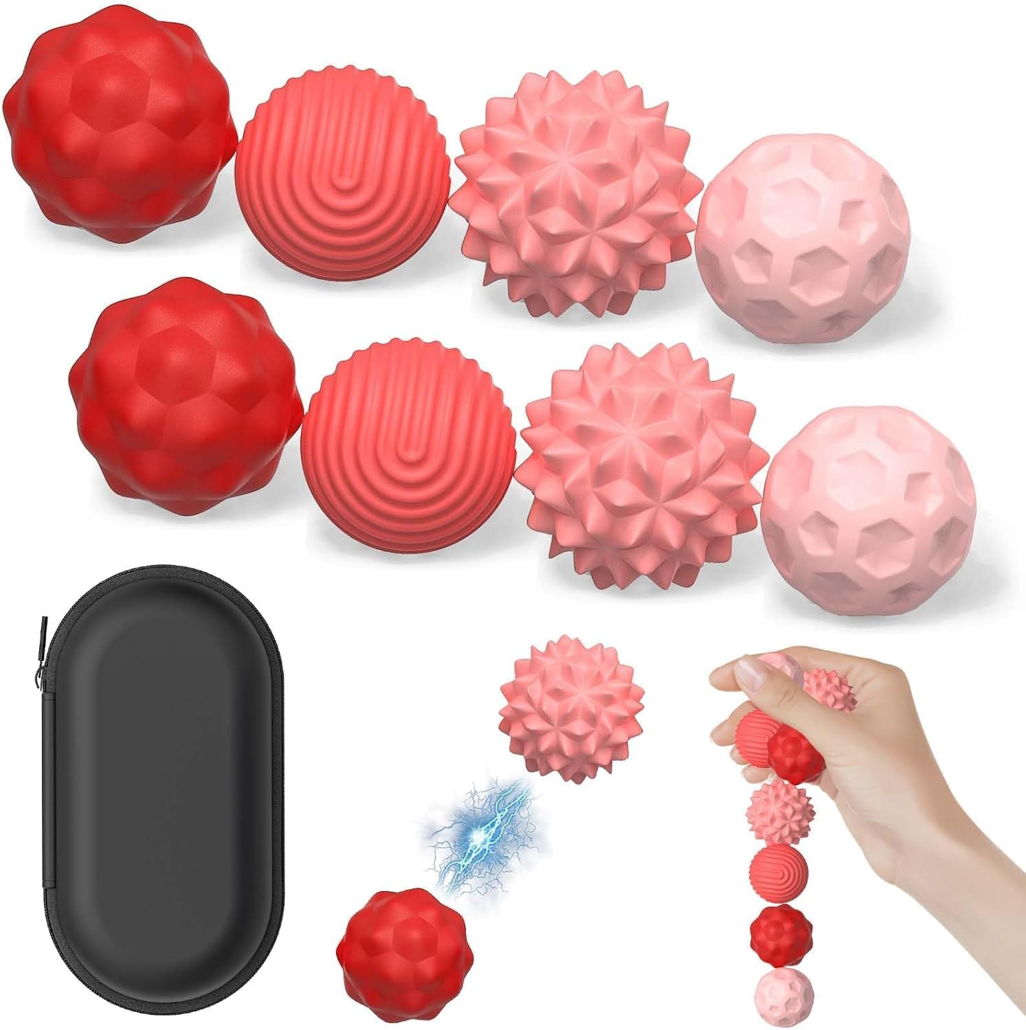 Magnetic Sensory Fidget Ball Toy, Anti-Stress Silicone Ball Toy 8 PCS, Motor Skills Toy with Multi Texture, Peace of Hands and Anxiety Mind, Fun Stress Free Magnet Balls, for Adults and Teens (Pink)
