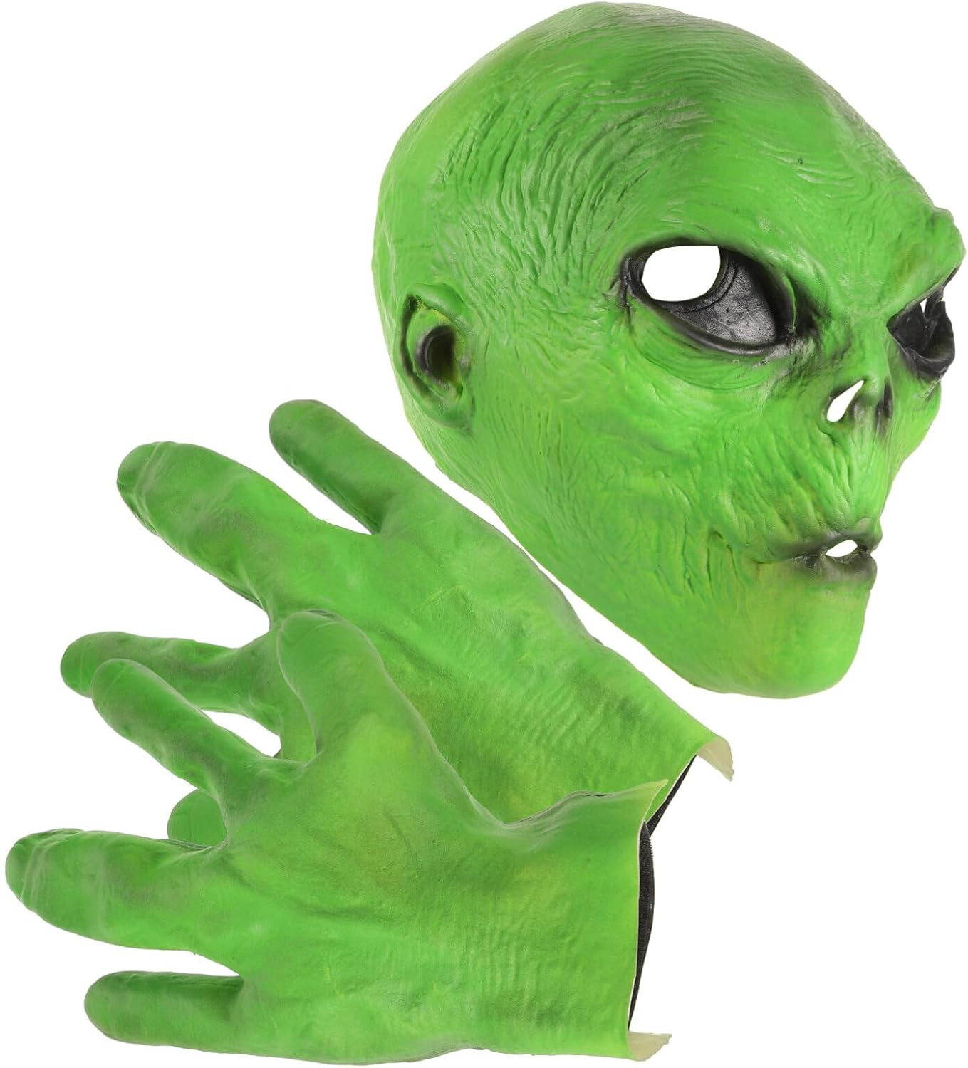 Green Alien Head Mask with Gloves Space Roswell Alien Mask Cool Latex Costume Mask for Party Halloween Dressing Up