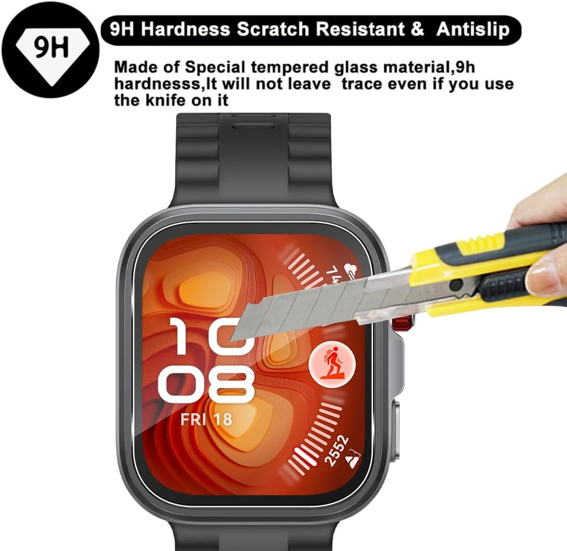 GEEMEE Pack of 3 Tempered Glass Screen Protectors for Huawei Watch Fit 4 Pro, Waterproof Tempered Glass Film, 9H Screen Protector, HD Anti-Scratch Screen Protector, Shatterproof, Bubble-Free Screen image number 2