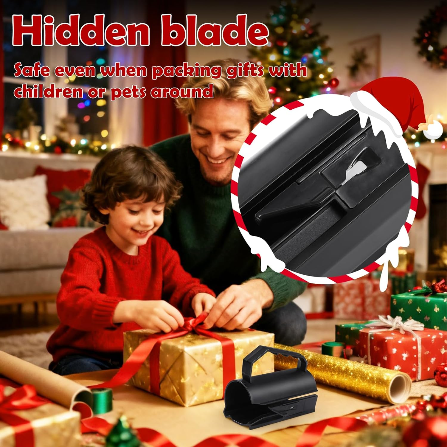 Wrapping Paper Cutter, Geeric Gift Wrap Cutter for Roll with Handle Professional Christmas Wrapping Paper Cutters Safe Sturdy Reusable Food Baking Wrapper Dispenser Tool for Shop Birthday Wedding image number 4