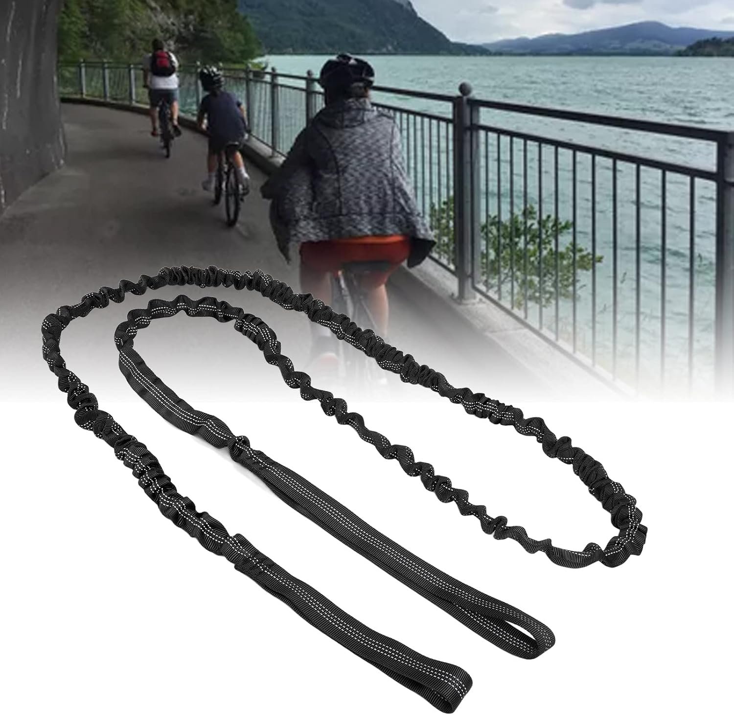 Tow Rope, Outdoor Riding Stretch Cord Flexible Ellastic Child Bike Tow Ropes to Provide Extra Boost for Mountain Kids Bike Trailer (Black) image number 3