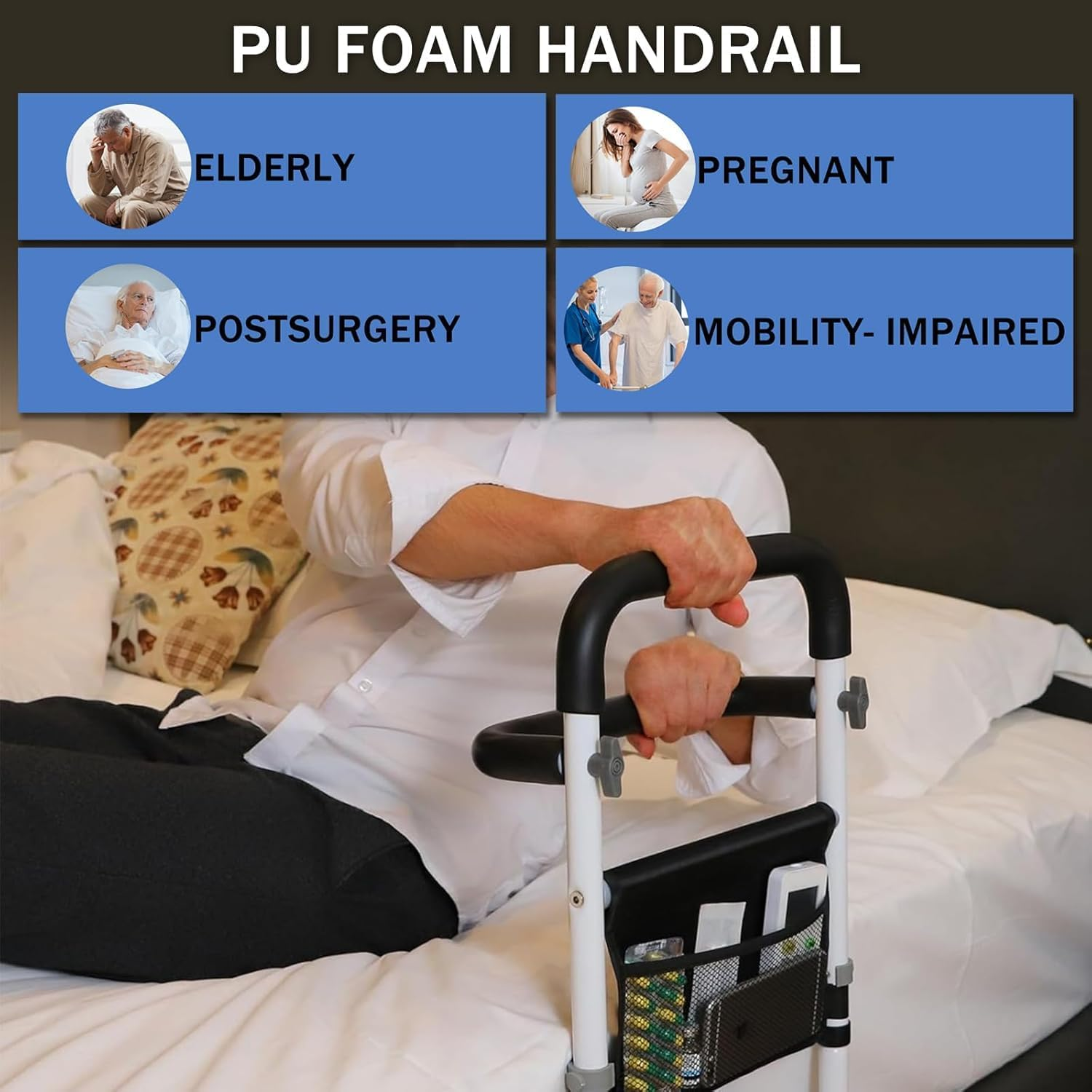 Bed Rails for Elderly Adults Safety with 2 Handles,Bed Assist Rail Adjustable Height for Seniors,Double Crossbeam Bed Cane with Side Rails for Maximum Safety and Support image number 3